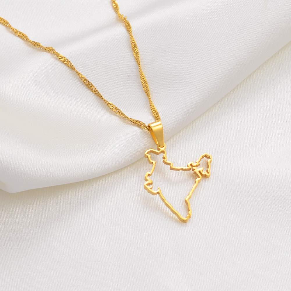 Dan CECE KELE Map Pendant Necklace - India Map Necklace for Unisex Jewelry, Indian Hollow Out Map Pendant Party Dress Accessories Ethnic Style, Charm Patriotic Personalized Symbol Necklace Gift,Gold,60Cm Chain