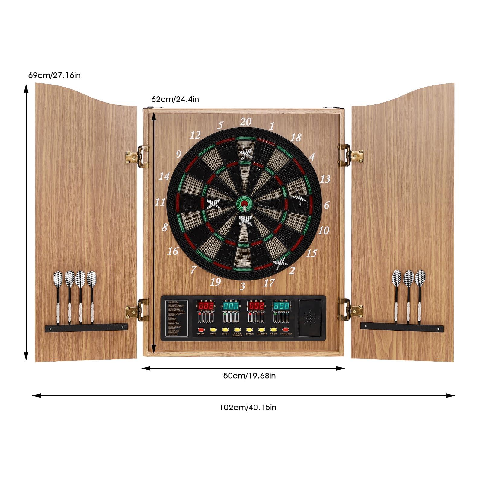 BILPIKOGoo Electronic Dartboard Cabinet Combo Pro Size Large Auto-Scoring Cricket Display Extended Dart Catch Area 16 Player Multiplayer, Dartboard Cabinet with Soft Tip Darts and Power Adapter
