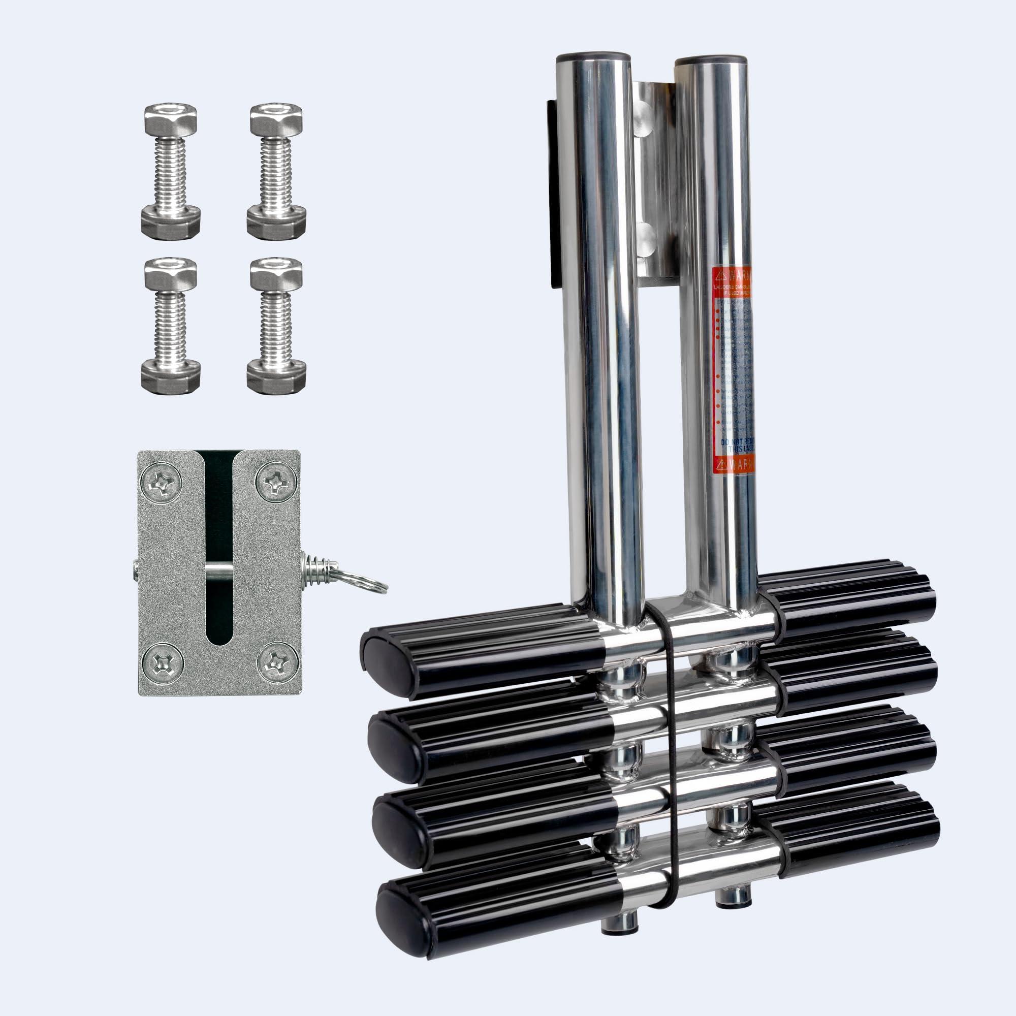 XinKunmarine XinKunmarine 4 Step Boat Ladder, Stainless Steel Dive Boarding Ladders for Bass Fishing Boats, Heavy-Duty with Non-Slip Treads