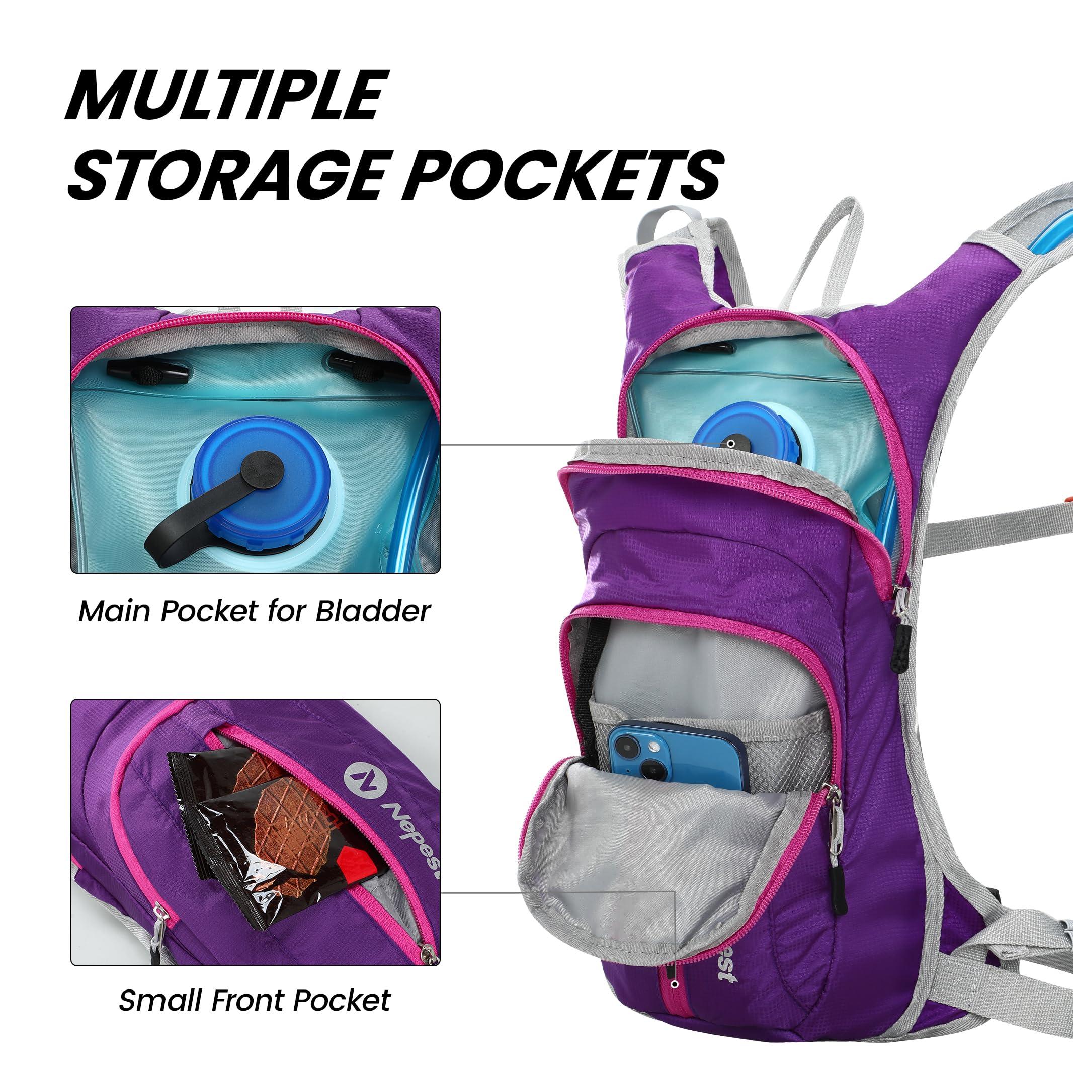 Nepest Nepest Hydration Pack Backpack with 2L Water Bladder, Lightweight Water Backpack for Hiking, Running, Biking, Dark Purple