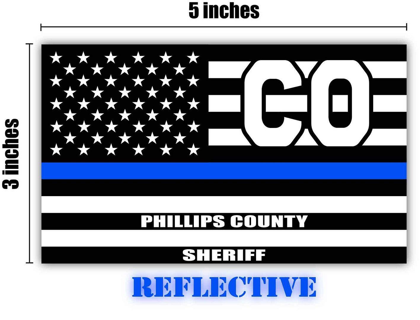 STICKER FRENZY Reflective Phillips County Colorado CO Thin Blue Line Stealthy Old Glory USA Flag | Honoring Law Enforcement Officers Sheriffs | County State Decal Bumper Sticker 3M Vinyl 3" x 5"