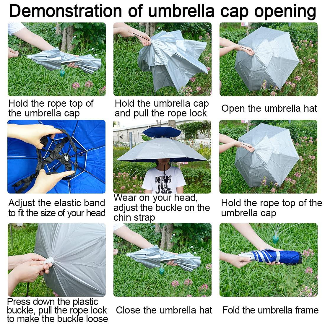 NEW-Vi NEW-Vi Fishing Umbrella Hat Folding Sun Rain Cap Adjustable Multifunction Outdoor Headwear Sliver/Blue + Sliver/Blue Oxford cloth double layer