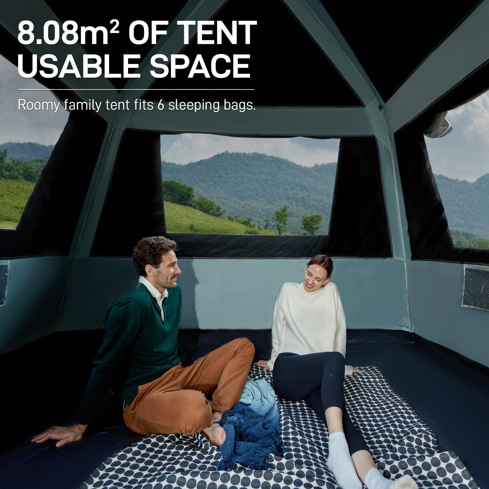 EVER ADVANCED EVER ADVANCED Blackout 6 Person Camping Tent, Instant Cabin Tent for Family with Vestibule and Large Mesh Windows, 60s Easy Setup, Double Layer, Water-Resistant, Blue