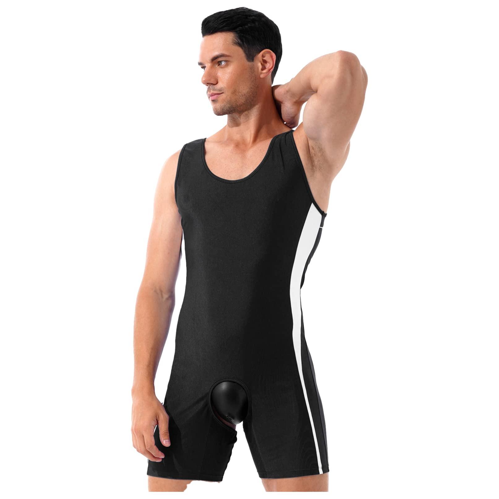 Linjinx Linjinx Men\'s Spandex Slim Fit Open Crotchless Wrestling Singlets Leotard Underwear Jumpsuits Black X-Large