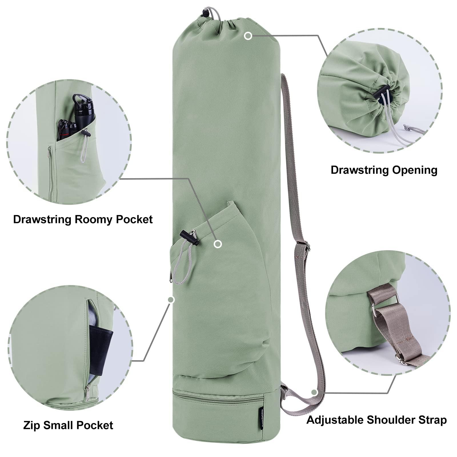sportsnew sportsnew Yoga Mat Bag Drawstring Pocket-Full Zip Cargo Yoga Mat Carrier Bag with Water Bottle Pocket and Bottom Wet Pocket Exercise Yoga Mat Carrier Multi-Functional Storage Bag, Army Green & Grey