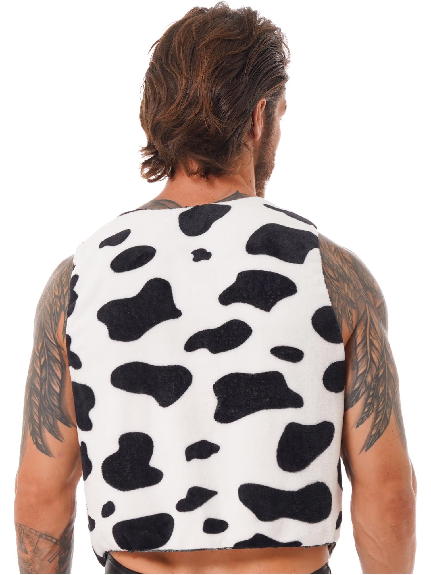 Kvysinly Kvysinly Men's Cow Print Vest Open Front Coat Jacket Hippie Halloween Costume Cowboy Cosplay Party Fancy Dress Up Black 4X-Large