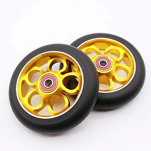 Z-FIRST 2Pcs 110mm Pro Scooter Wheels with Abec 9 Bearings Fit for MGP/Razor/Lucky Envy/Vokul Pro Scooters Replacement Wheels (Gold)