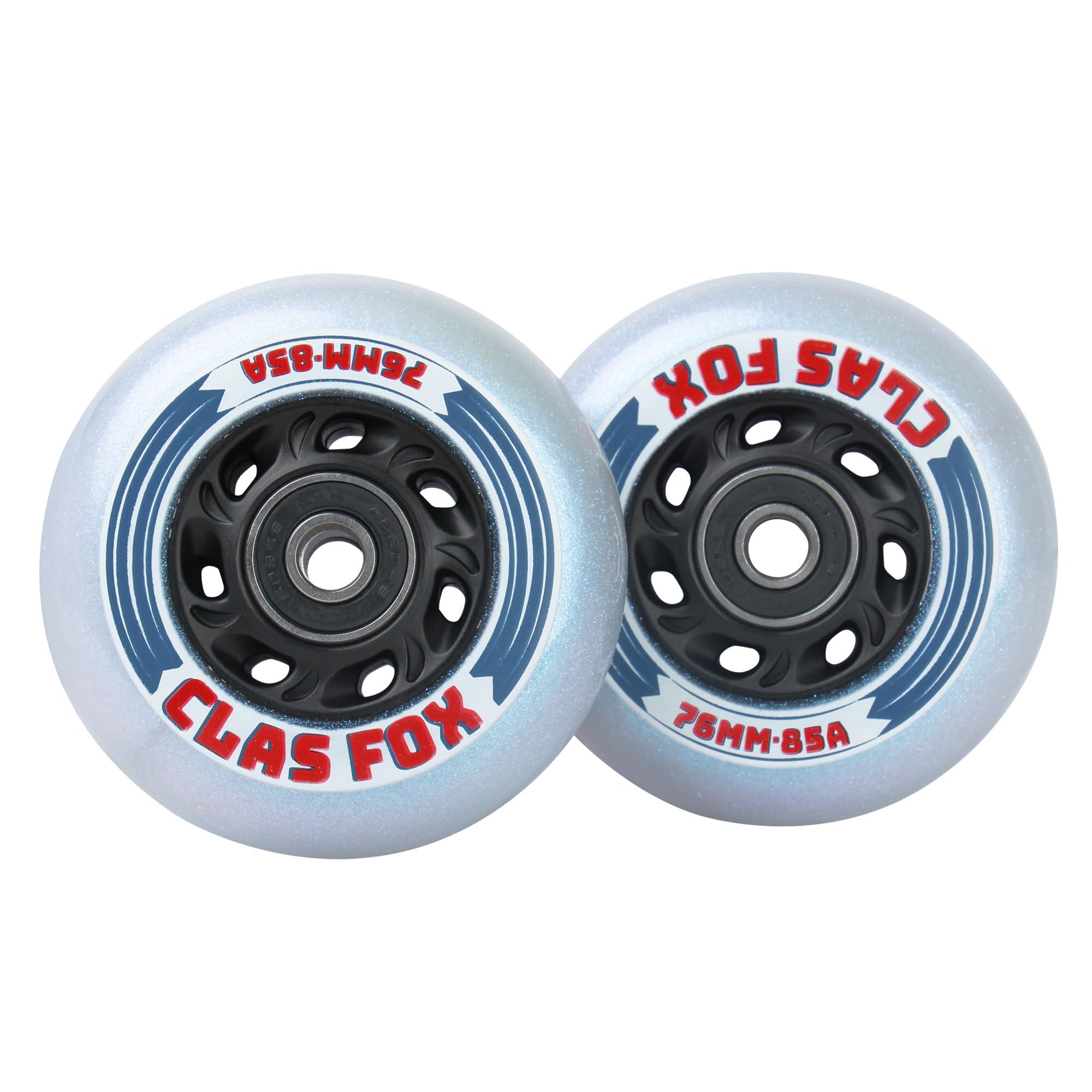 CLAS FOX CLAS FOX Inline Skate Replacement Wheels With Wheels Bag 72mm/76mm with Bearings ABEC-9 and Floating Spacers for Blades Roller Hockey Skates, 85A Indoor & Outdoor (8-Pack) (76MM)