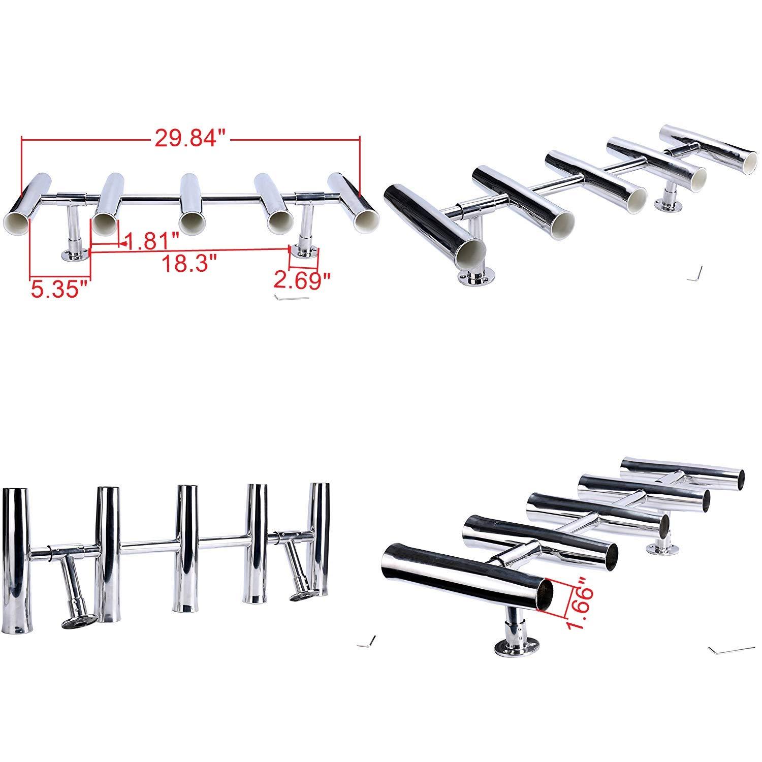 Amarine Made Amarine Made 5 Tube Adjustable Stainless Rocket Launcher Rod Holders , Can Be Rotated 360 Deg
