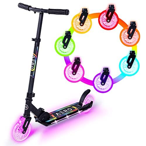AERO MOBILITY Aero C3 Wheel Kick Scooter for Kids Ages 6-12 or 7-12 or 8-10 or 8-12 with Dynamic Lights, 2 Wheels Scooters for Boys and Girls with Light up Wheels and Deck