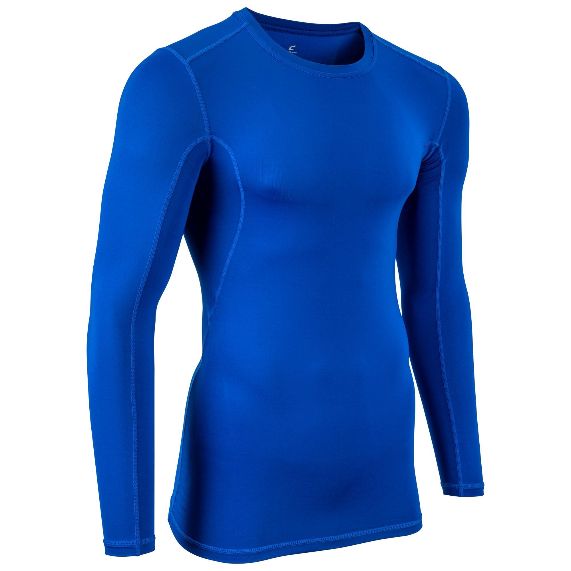 CHAMPRO CHAMPRO boys Youth Lightning Long Sleeve Compression Shirt Polyester Spandex, Royal, Small US