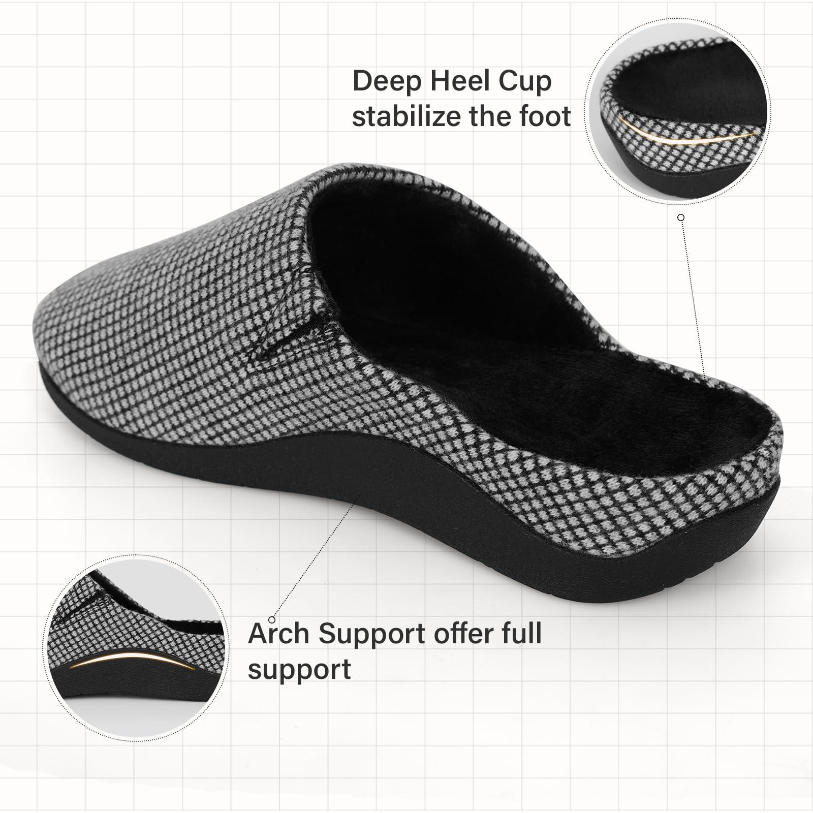 V.Step V.Step Orthopedic Slippers for Women Men, House Slippers with Arch Support Orthotic Slippers for Plantar Fasciitis Pain Relief Indoor Outdoor Black W13/M12