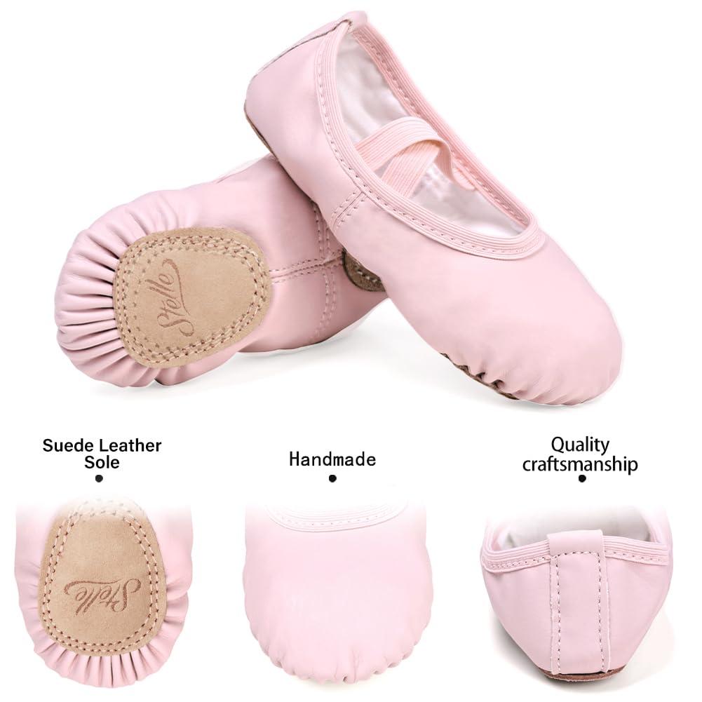 Stelle Stelle Ballet Shoes for Girls Toddler Ballet Slippers Soft Leather Boys Dance Shoes for Toddler/Little Kid/Big Kid (Pink, 2ML)