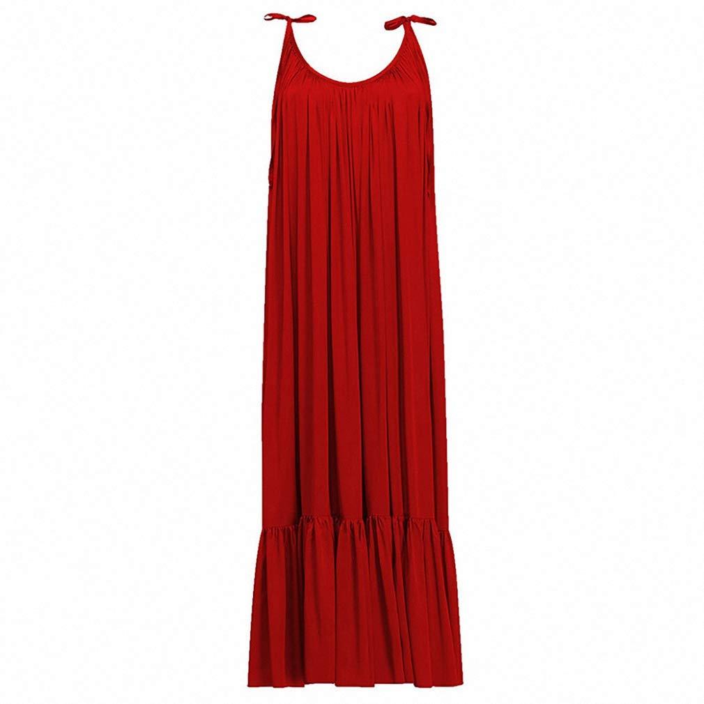 Hiuwa Hiuwa Women Boho Maxi Solid Sleeveless Long Backless Dress Evening Party Beach Dresses Sun Dress C XL