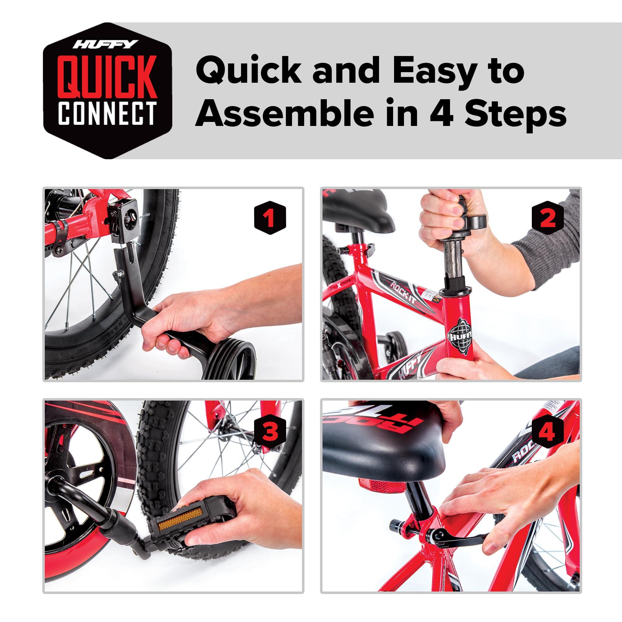 Huffy Huffy ZRX 16\" Kids Bike, Ideal for Ages 3 to 5 Years Old, Front Pegs, BMX Style Handlebar, Quick Connect Assembly, Designed for Growth, Durable Steel Frame, Enclosed Chain Guard, Silver