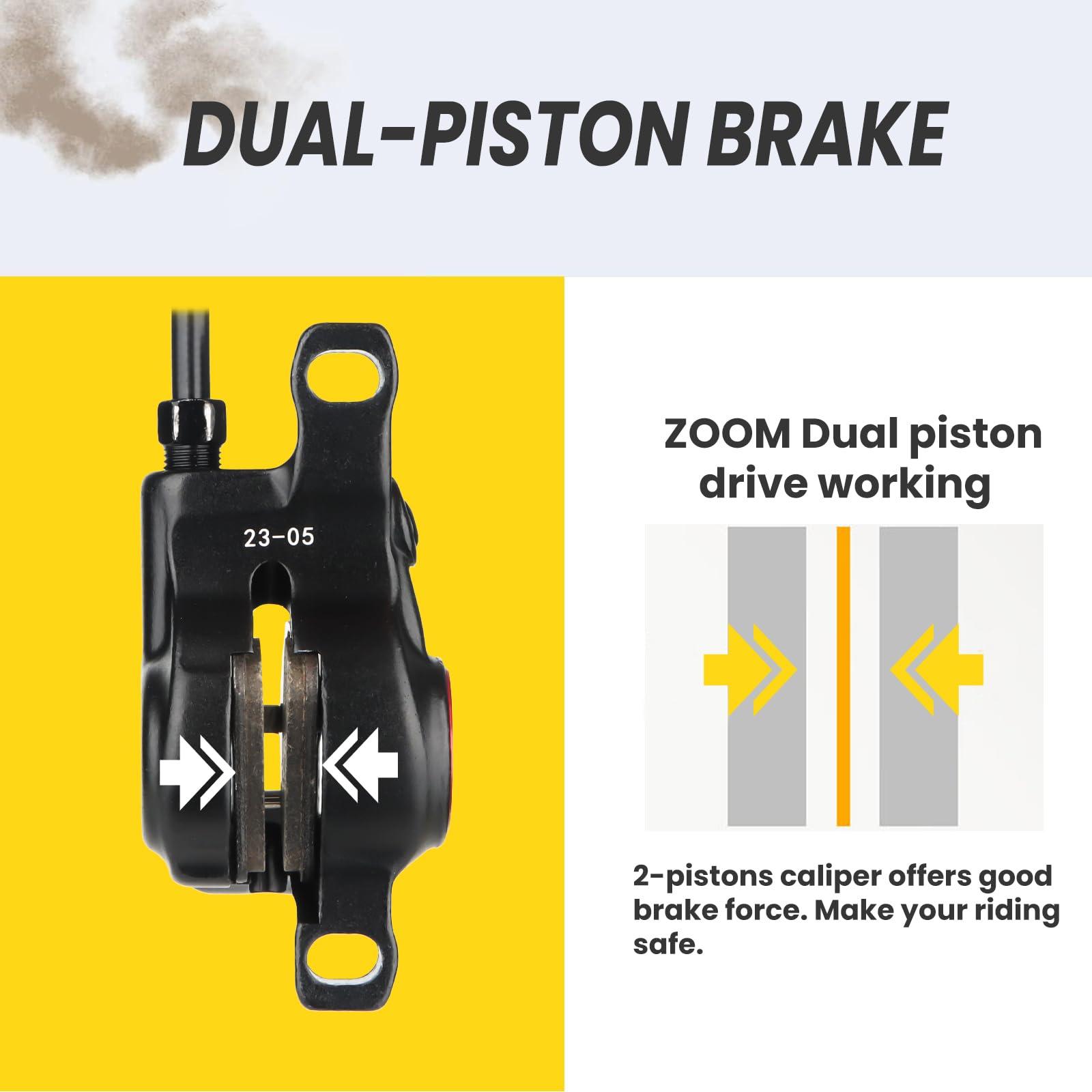 Hycline Hycline Ebike Hydraulic Disc Brake Set: Zoom H875E 2-Pistons 2-PIN Power-Off Electric Bike Right Brake Levers with Rear Calipers PM/is Adapter