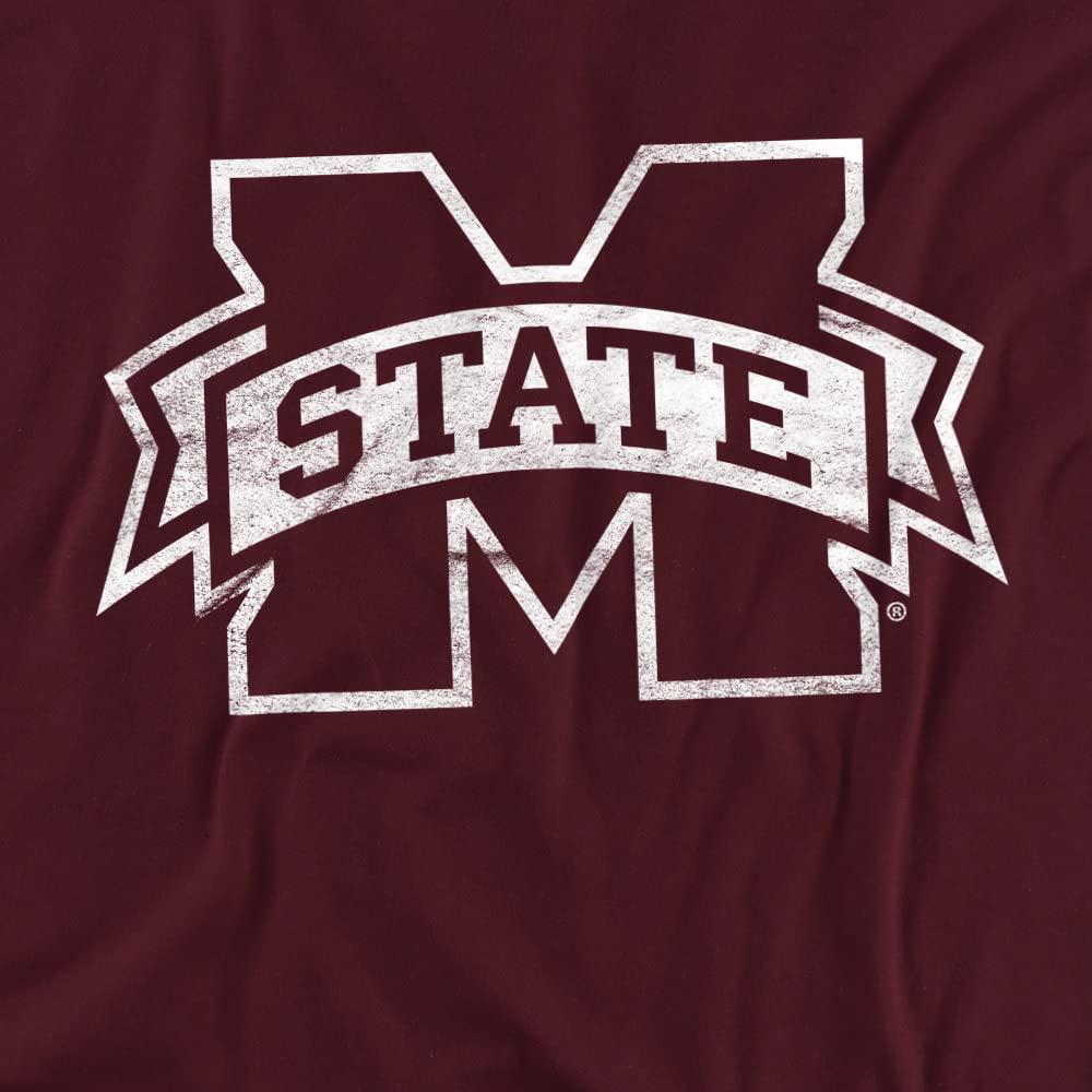 LOGOVISION Mississippi State University Official Distressed Primary Logo Unisex Adult T Shirt,Mississippi State University - Maroon, Large