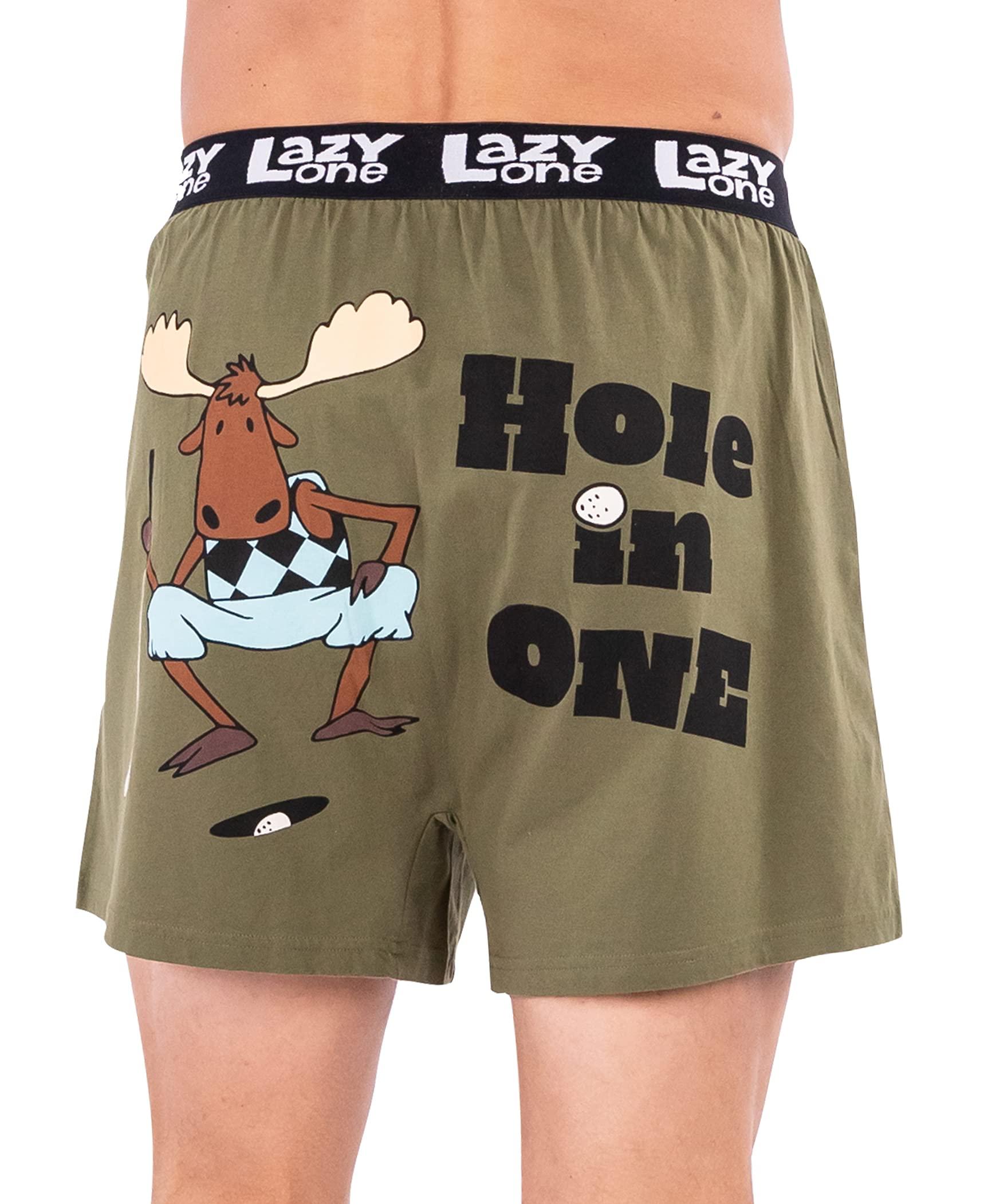 Lazy One LazyOne Funny Animal Boxers, Novelty Boxer Shorts, Humorous Underwear, Gag Gifts for Men, Golf, Putting (Hole In One, MEDIUM)