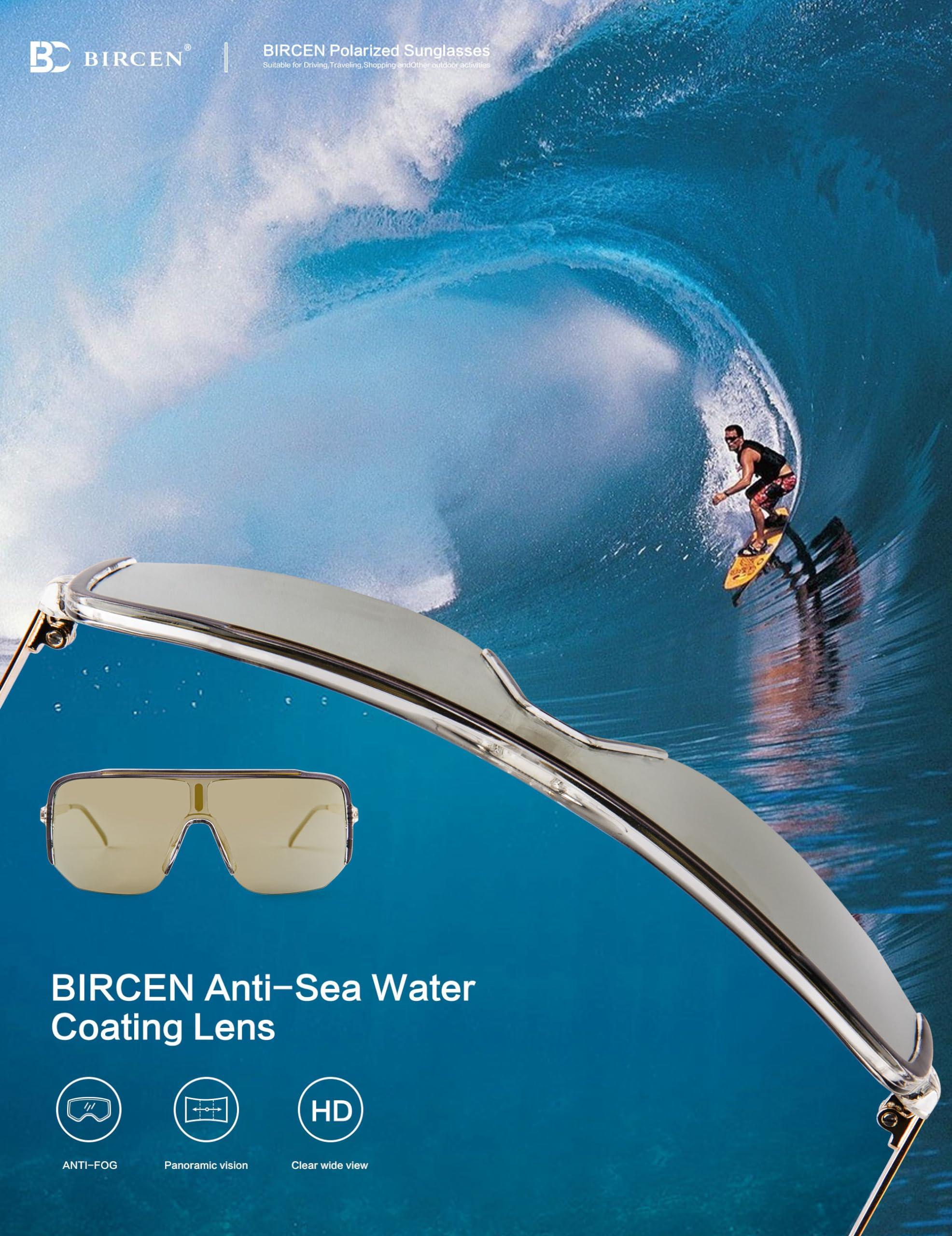 BIRCEN BIRCEN Polarized Sunglasses for Men UV - Protection Wrap Around Trendy Mens Shady Rays Sport Shades for Golf Cycling Fishing, Large, B-light Gold Mirrored Lens, BC2005