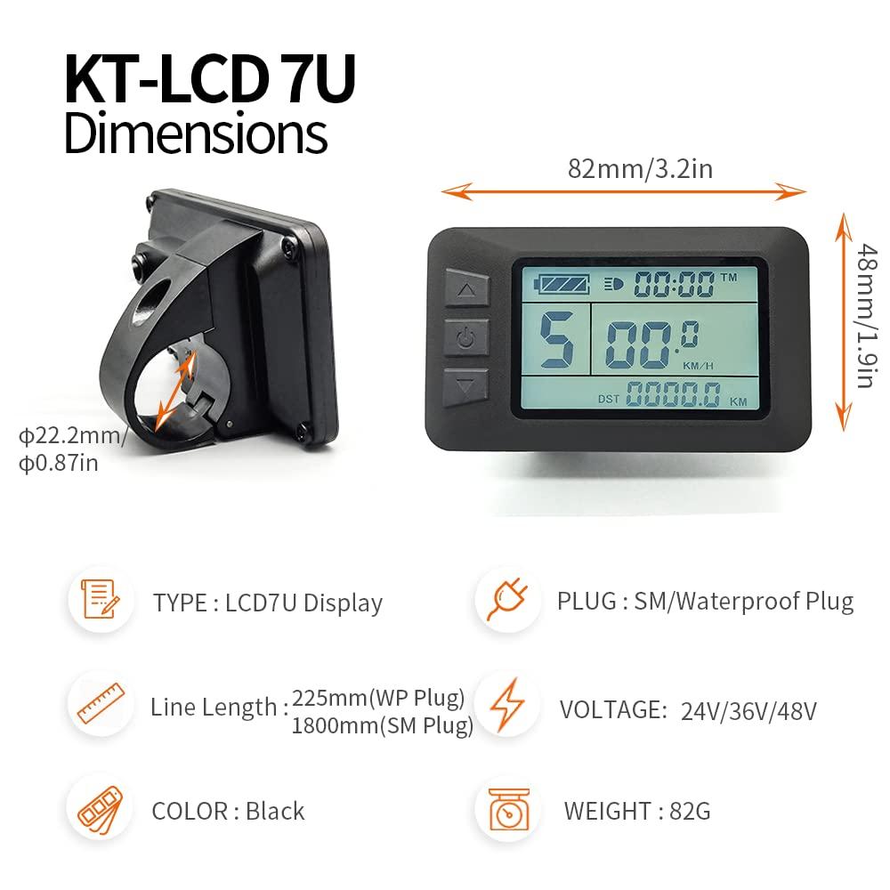HUDAMZKY Ebike LCD Display Meter KT-LCD7U 24V 36V 48V 52V Electric Bike Conversion Kit Display for KT Controller (LCD7U SM Plug)