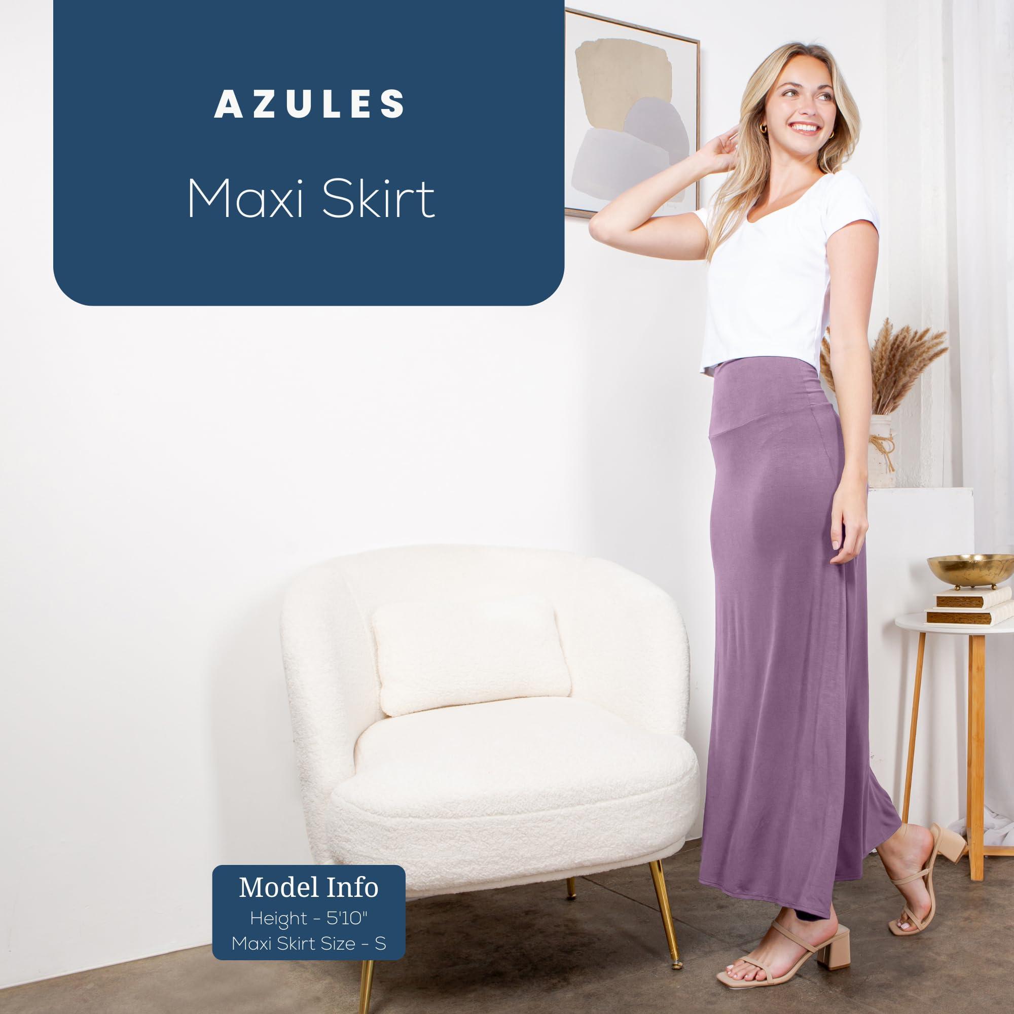 Azules Azules Maxi Skirt for Women- Elegant Long Women's Skirts- Solid Color, Soft, Stretchy, Flowy Boho Rayon- Womens High Waist Fold Over for Any Occasion - Silver Sand, 2X
