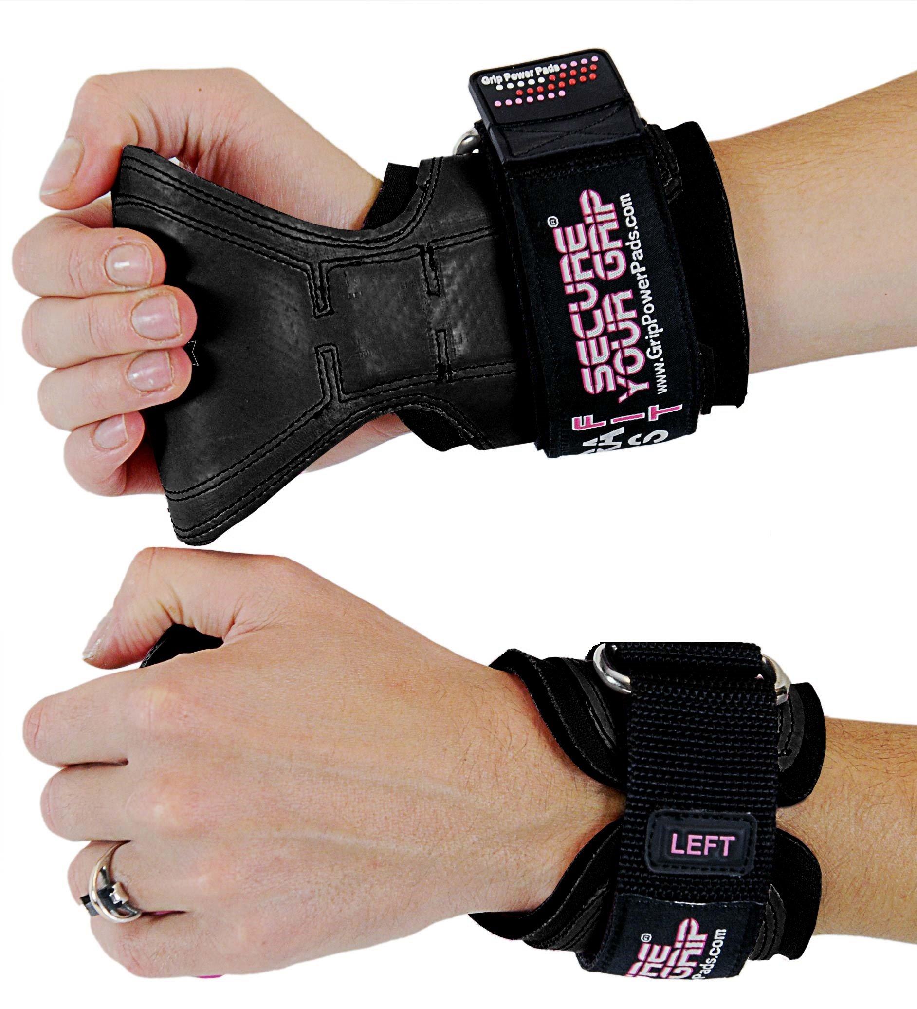 Grip Power Pads Cobra Grips PRO Weight Lifting Gloves Heavy Duty Straps Alternative to Power Lifting Hooks for Deadlifts with Built in Adjustable Neoprene Padded Wrist Wrap Support Bodybuilding (FIT Black Rubber)