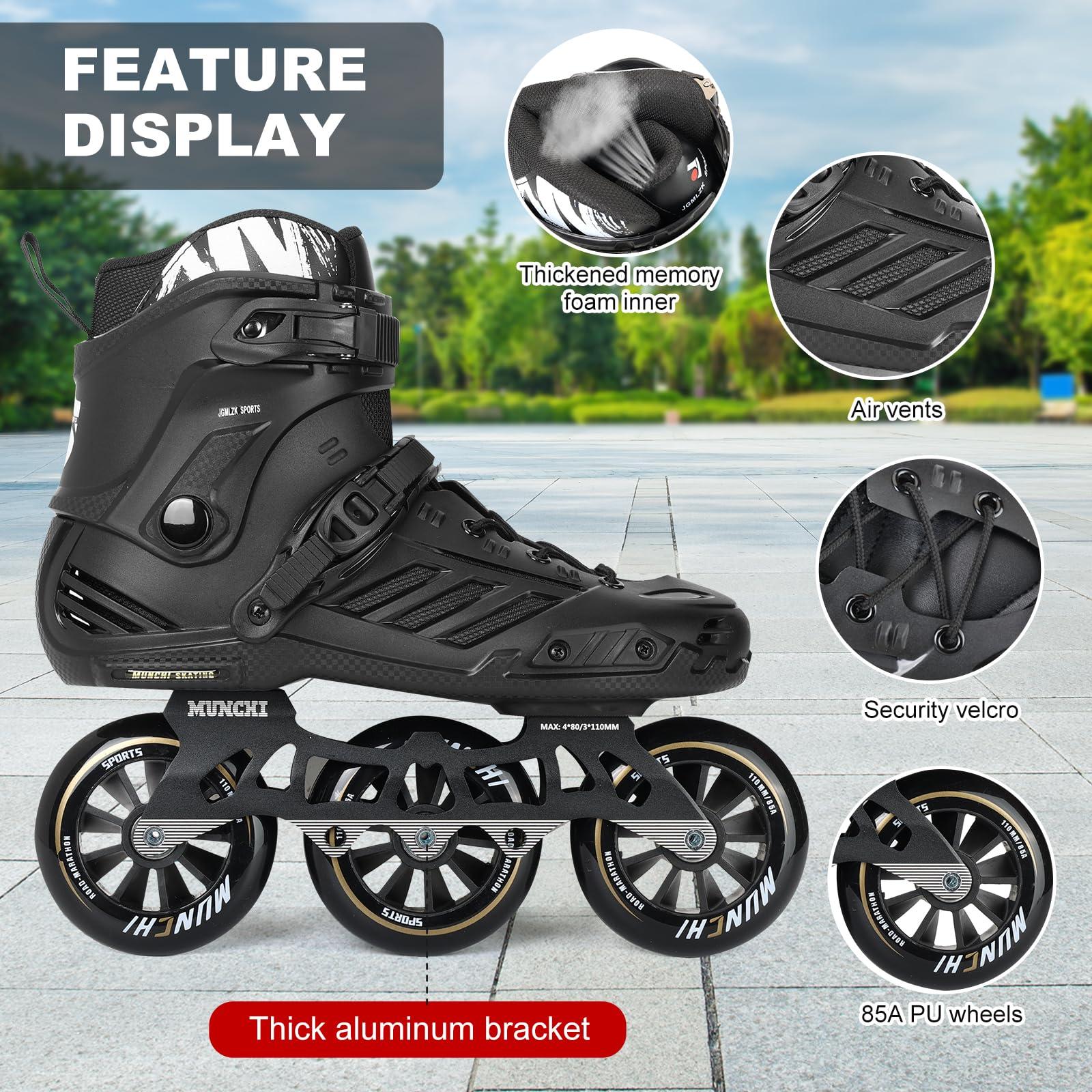 JGMLZK 3 Wheels Fitness Inline Speed Skates for Unisex110mm Roller Skates Blades (White, Men 6.5/Women 7.5 39)