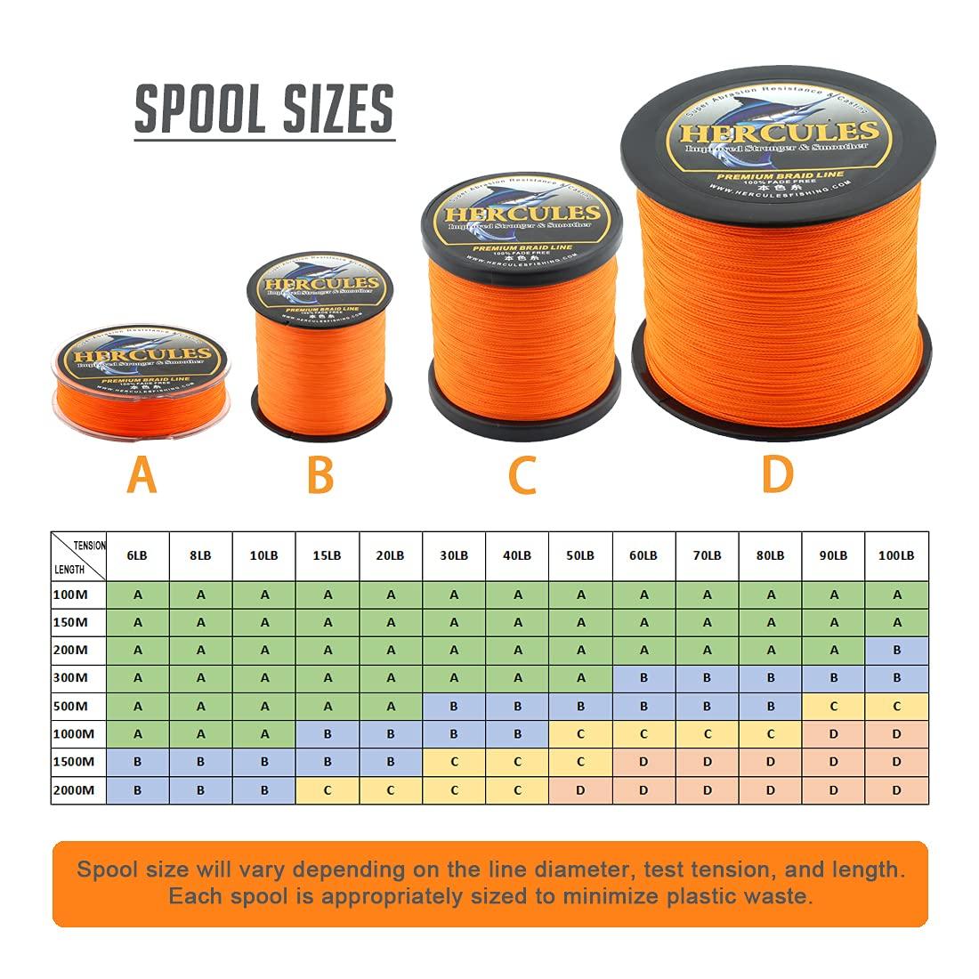 HERCULES HERCULES Braided Fishing Line, Not Fade, 109 Yards PE Lines, 4 Strands Multifilament Fish Line, 50lb Test for Saltwater and Freshwater, Abrasion Resistant, Orange, 50lb, 100m