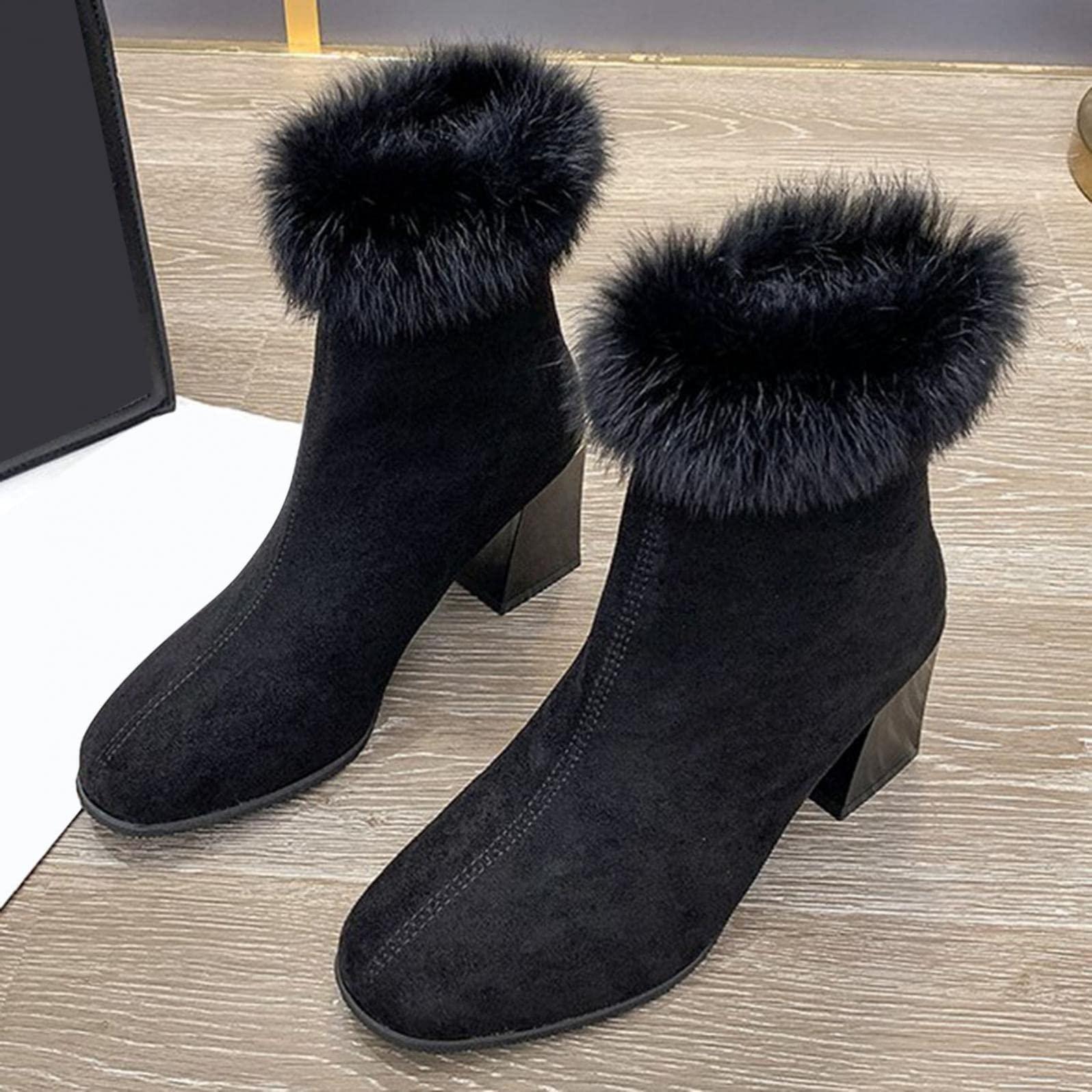 Bcshiye Bcshiye Womens Chunky Heels Ankle Booties Ankle Boots Chunky High Heels Zipper Short Boots Mid Heel Chelsea Boots