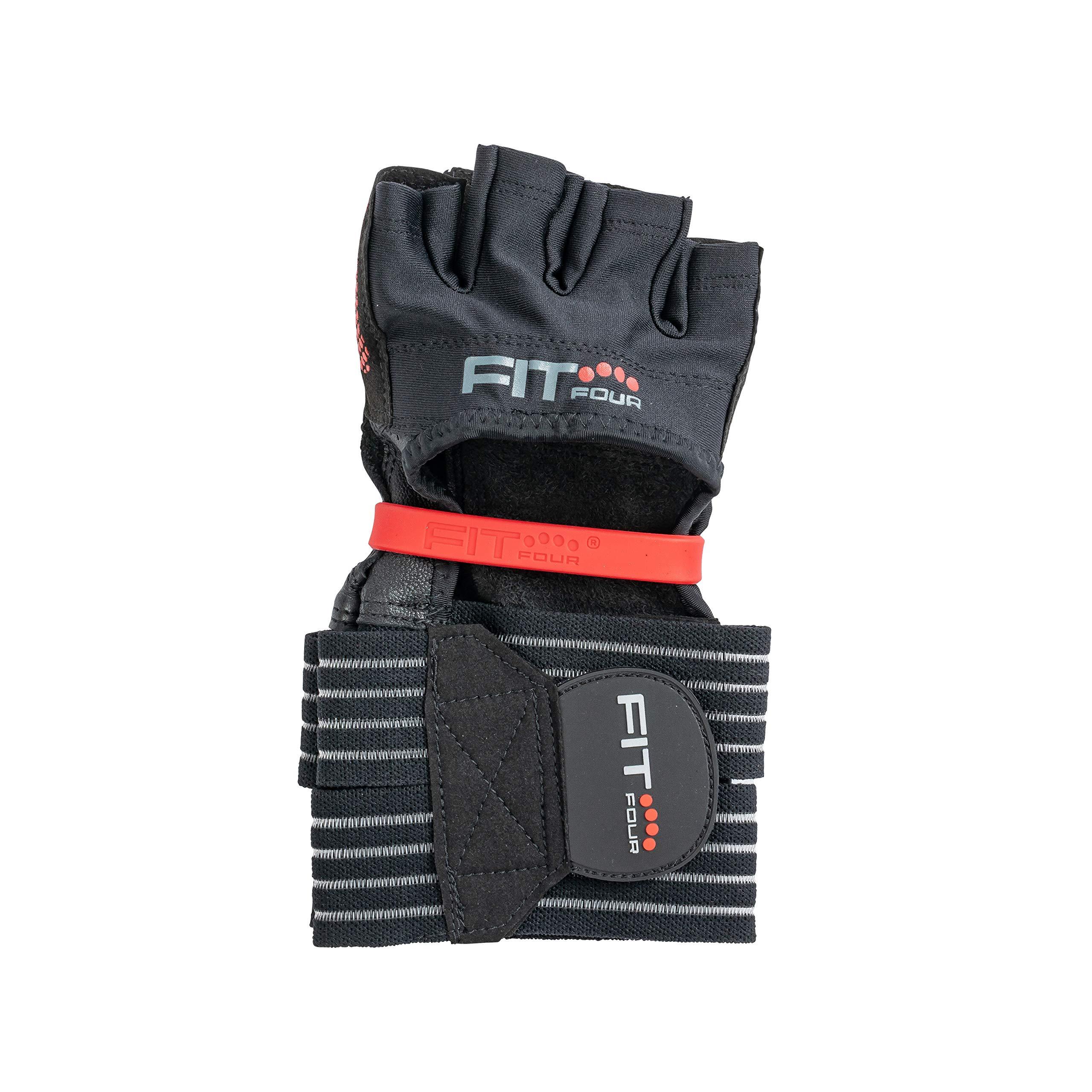Fit Four Fit Four OCR Slit Grip Gloves Obstacle Course Racing & Mud Run Hand Protection | Wrist Support with Slit for Fitness Watch (Black/Red, Small)