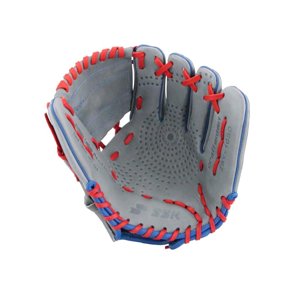 SSK SSK Z5 Craftsman Youth Baseball Glove 10.5 11 11.25 11.5 Right & Left Hand Throw (Grey/RYL/Red - One-Piece Web, 10.5\" - Left Hand Throw)