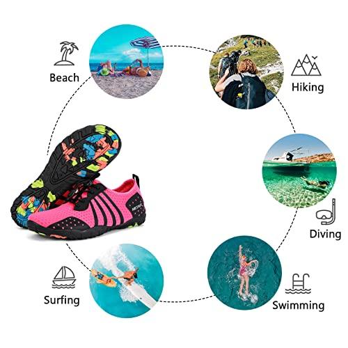 HIITAVE HIITAVE Womens Aqua Beach Water Shoes Quick Dry Barefoot Swim Socks for Surf Pool River Walking Diving Water Sports Fushia W9/M8
