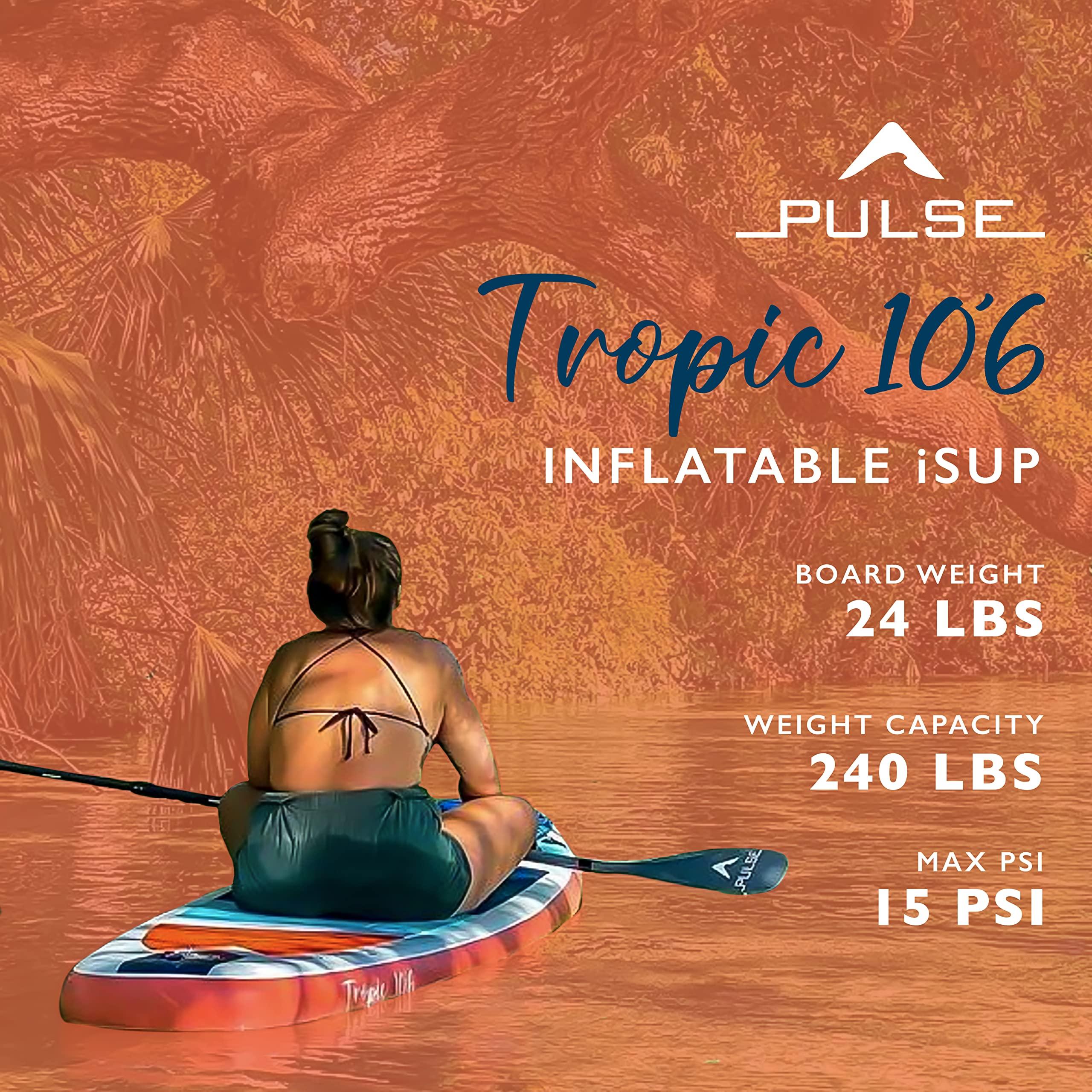 PULSE WATERSPORTS Pulse Tropic Inflatable Stand Up Paddle Board, 10'6", Complete Set, Stable Design, 6" Thick, 240 Lbs Capacity