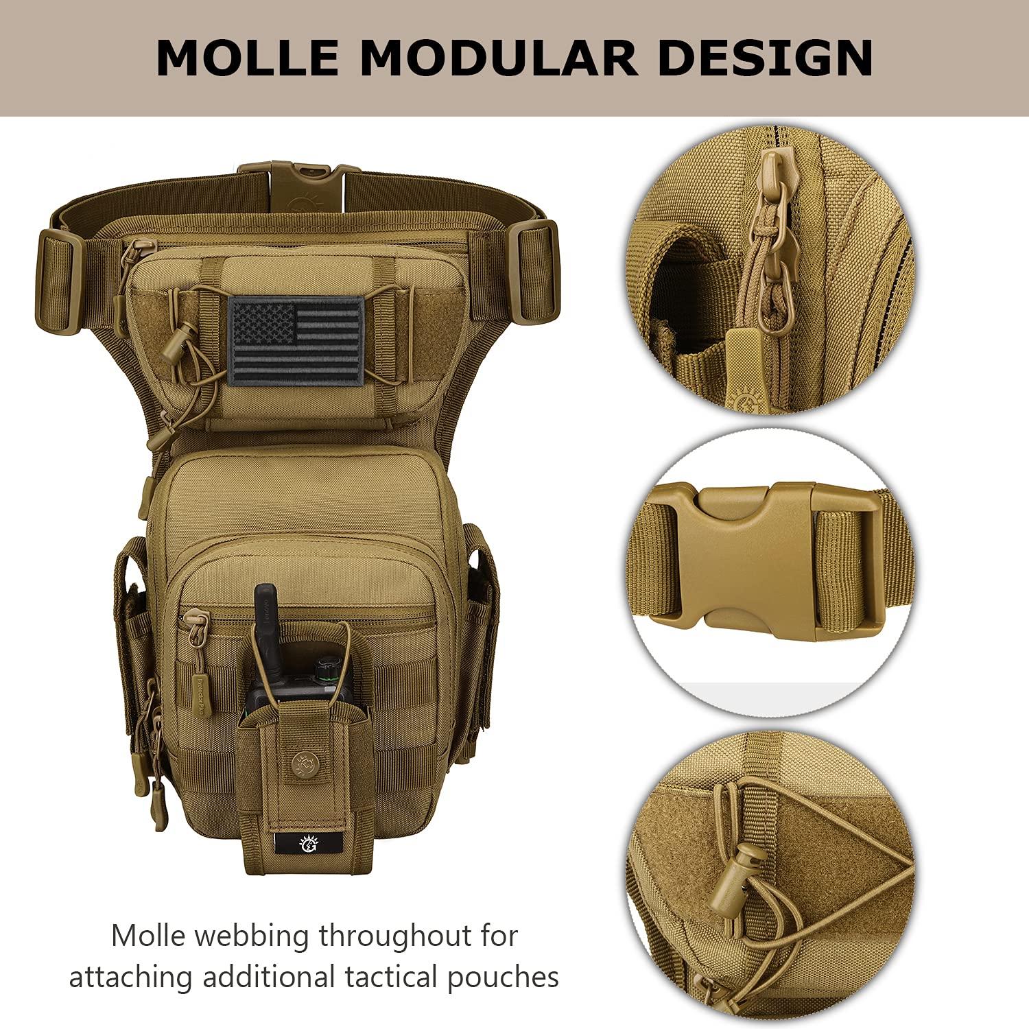 SunForMorning SunForMorning Tactical Drop Leg Bag Military Tool Gear Fanny Thigh Pack Molle Utility Airsoft Motorcycle Cycling Waist Gear Pouch (1 Patch Included), Brown