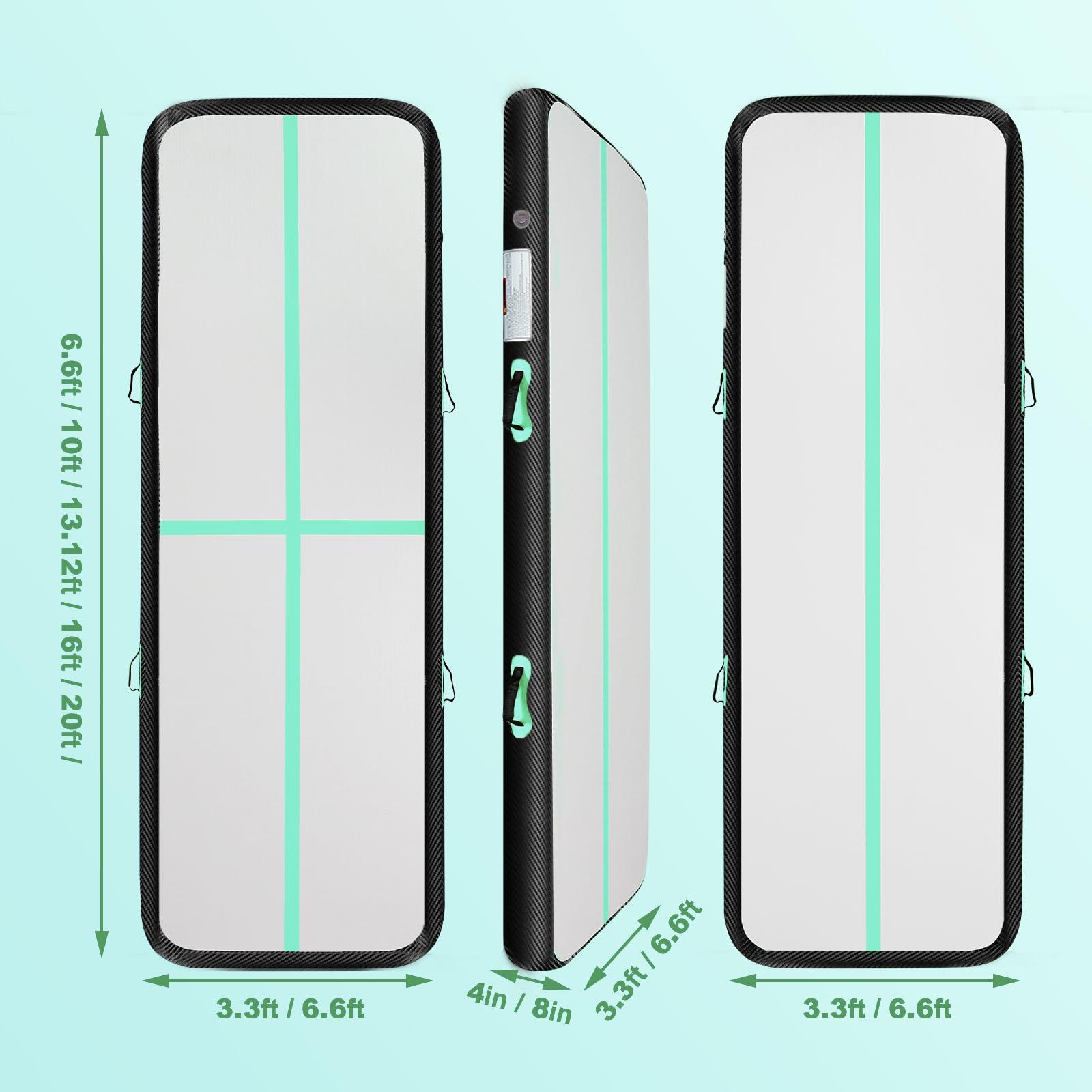 BCGA Inflatable Gymnastics Mat 10ft/13ft/16ft/20ft/ Air Tumbling Track Mats 4/8 inches Thick for Home Use/Training/Cheerleading/Yoga/Water with Pump 10ft x 6.5ft x 8inch Green Black