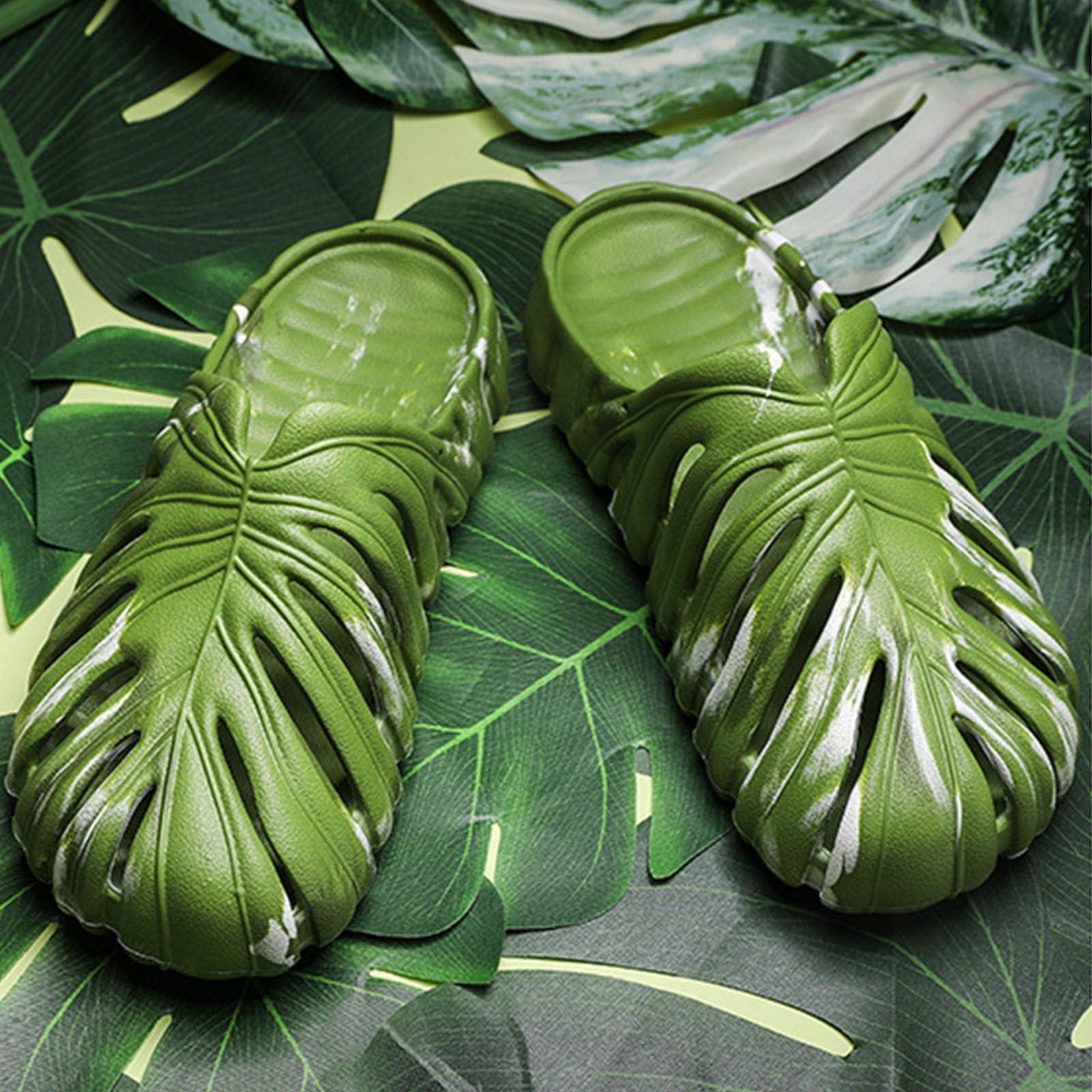 Jfxgjuv Jfxgjuv Monstera Slippers, Monstera Leaf Slippers, New Adult Anti-Slip Monstera Slippers, Monstera Slides Sandals Shoes for Women Men (Black a,9.5-10 Women/7.5-8 Men)