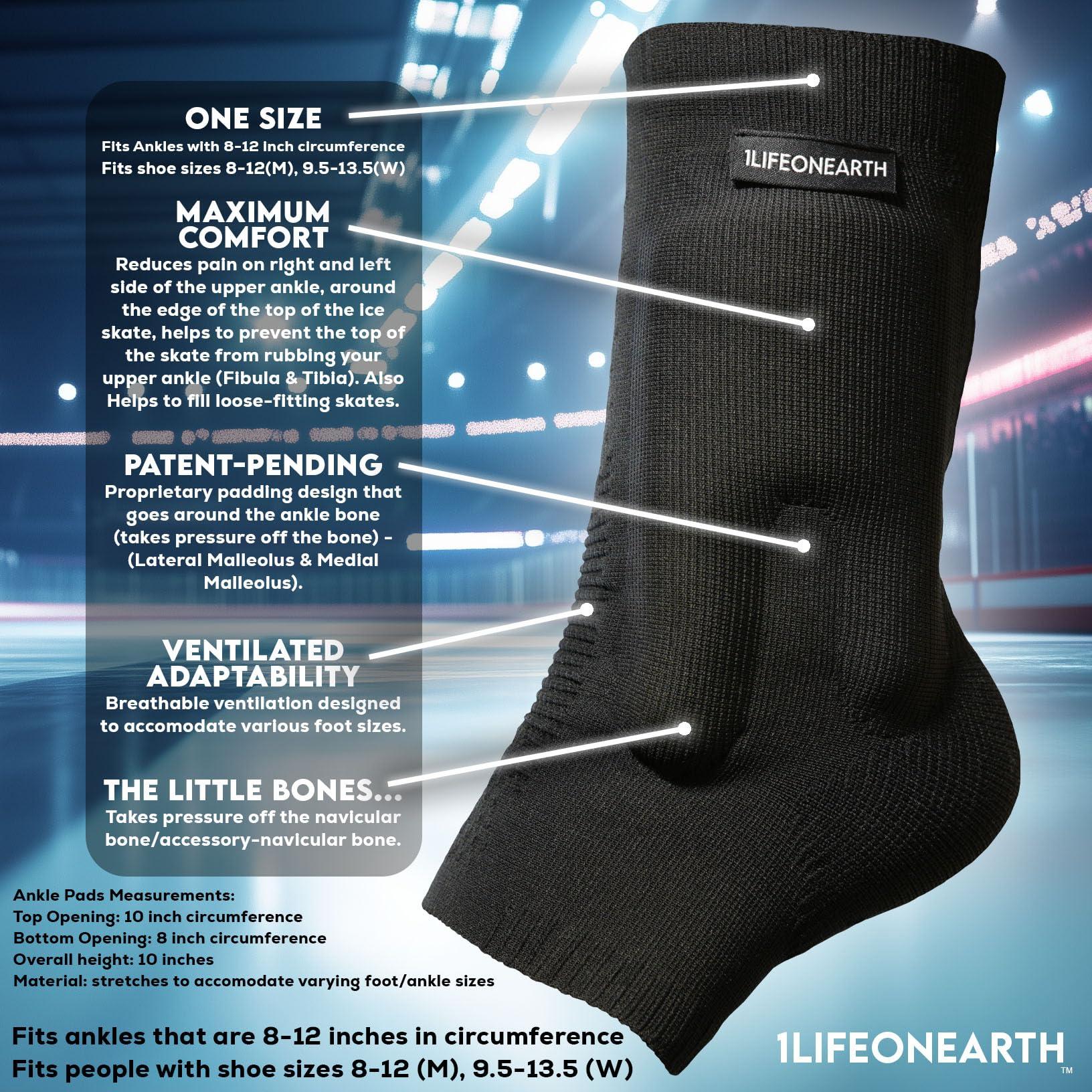 1Lifeonearth 1Lifeonearth Ice Skate Ankle Pads, Cushioned/Padded Ankle Sleeves used to reduce ankle pain during Ice Skating and Hockey (PAIR)