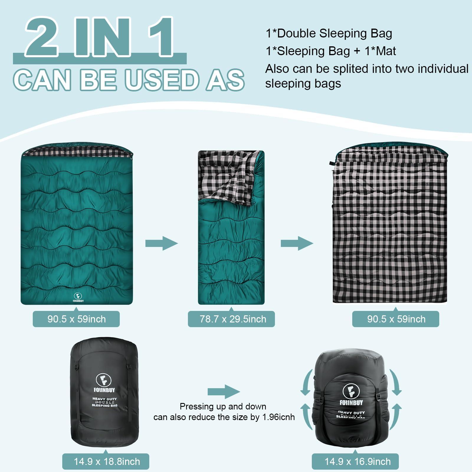 Forinbuy FORINBUY Winter Cotton Flannel Double Sleeping Bag,Queen Size Sleeping Bag for Adults, Cold Weather Waterproof 2 Person Sleeping Bag, Suitable for Couples Family Camping, RV Travel