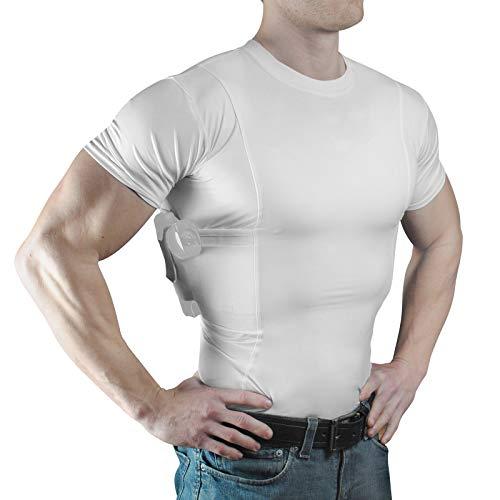 ConcealmentClothes ConcealmentClothes Men’s Concealed Carry CCW Holster Shirt for Pistols & Accessories, Crew Neck, White, Large