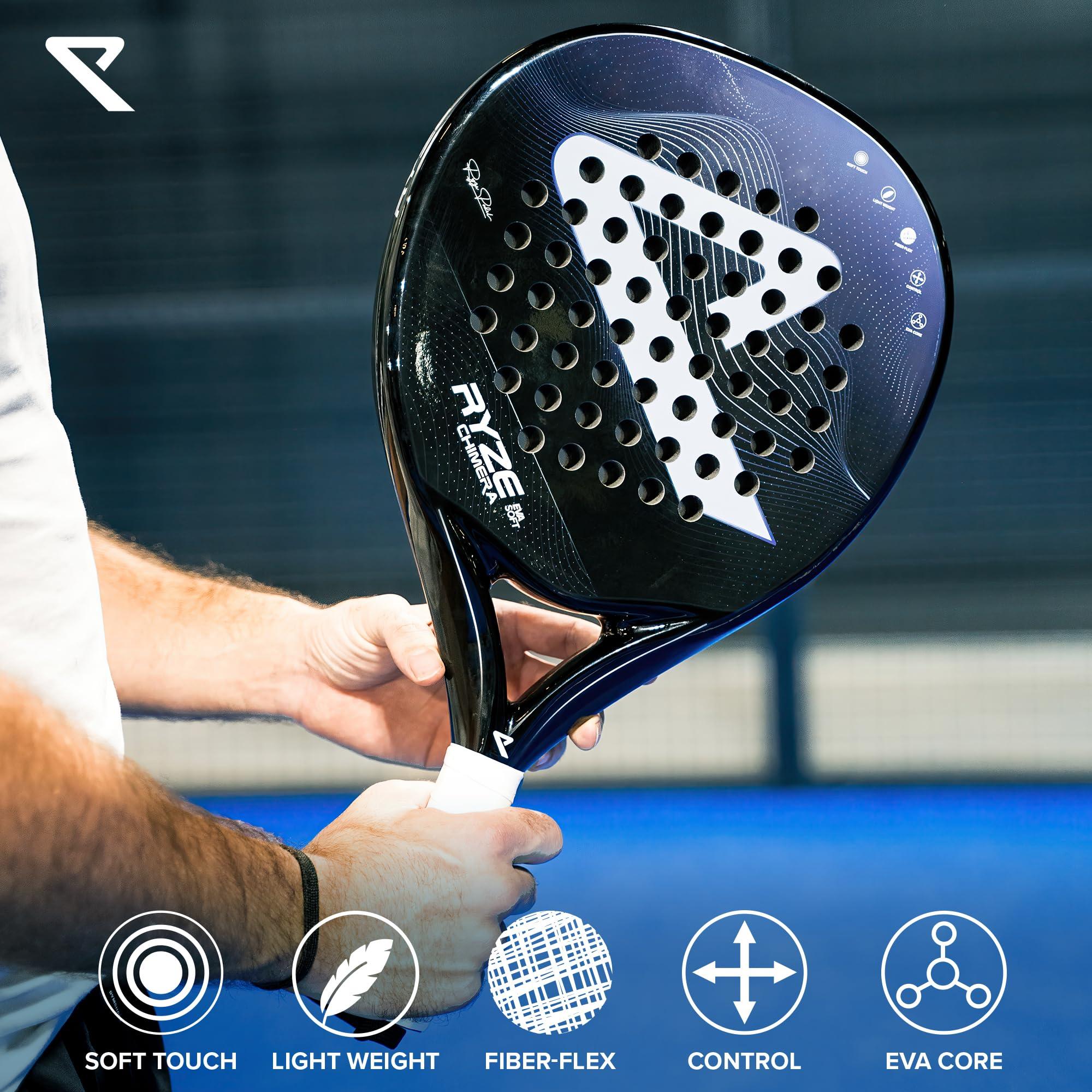 RYZE RYZE Padel Racket in Carbon Fiber - Max Precision & Control - Paddle Racket for Adults - EVA-15 Memory Foam - Ultra Light 360g Paddle Tennis Racquet - Pala de Padel - Free Carry Case Included