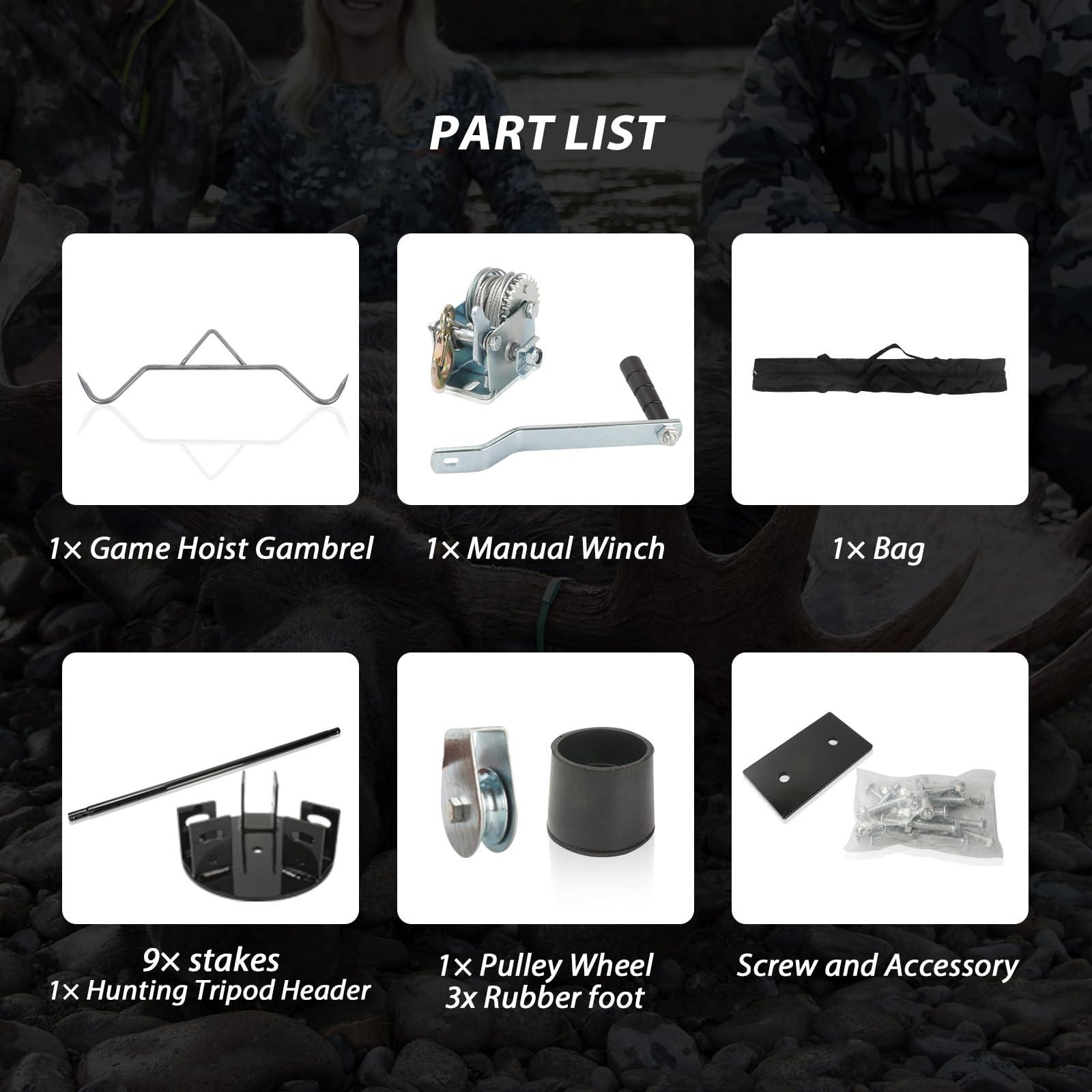 Smarkey Tripod Game Deer Hoist Stand Hanger Rack with Gambrel and Manual Winch for Hunting, Hide Skinning and Field Dressing -500 lb Capacity