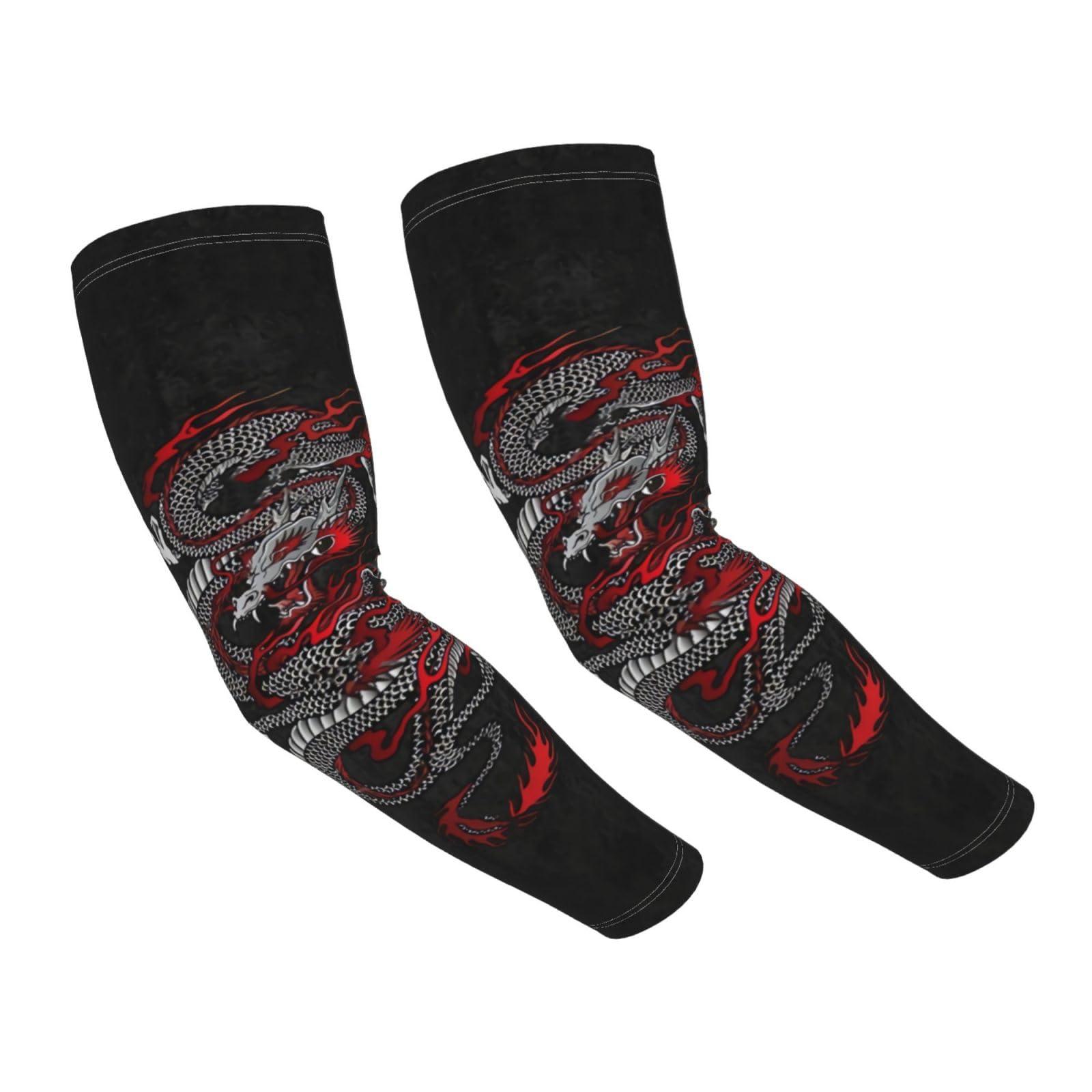 ASYG ASYG Funny Cool Red Dragon Cooling Arm Sleeves Sun Protection Unisex for Sports, Cycling, Golf Dragon Sleeves