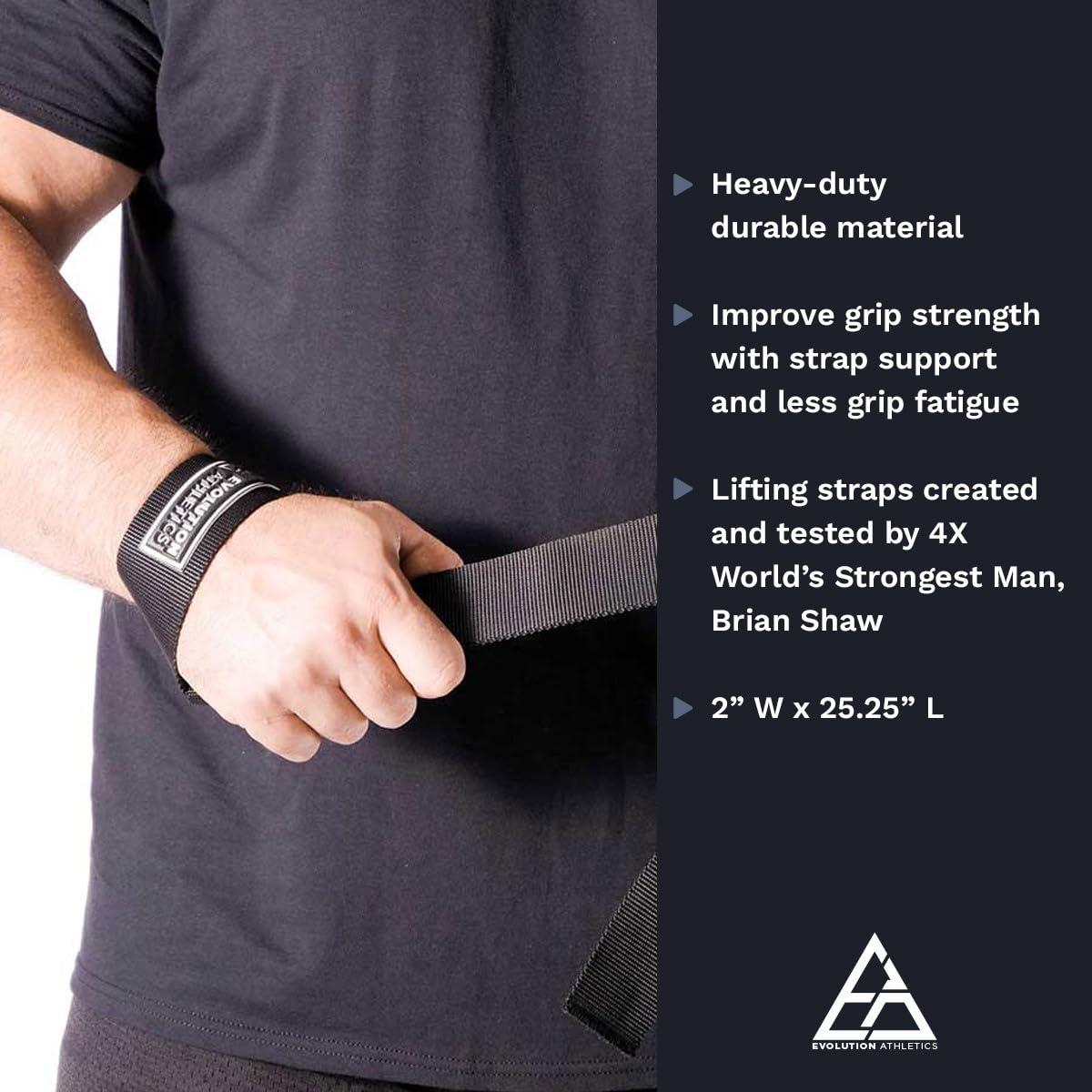 EA EVOLUTION ATHLETICS Evolution Athletics Extreme Sport Lifting Straps for Strong, Secure Weightlifting, Powerlifting, Strength Training Grip, Heavy-Duty Material for Durability, 24.75" L x 1.5" W, Black, One Pair