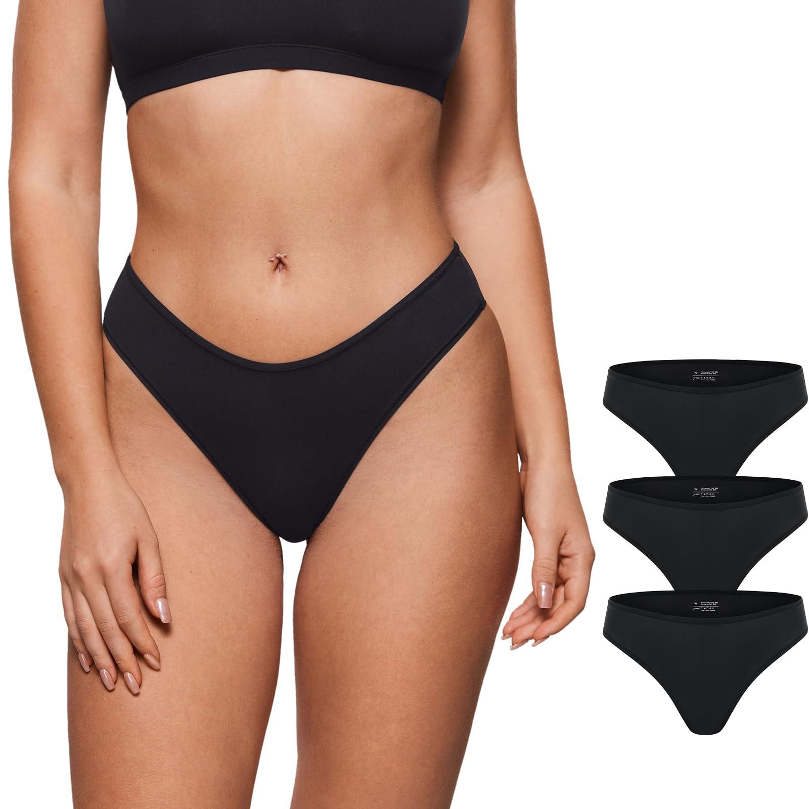 INLYRIC INLYRIC Women's Inbarely Soft Underwear - Cheeky Bikini High Cut Tagless Sexy Stretch Breathable Womens Panties 3 Pack Black (3pack) Medium