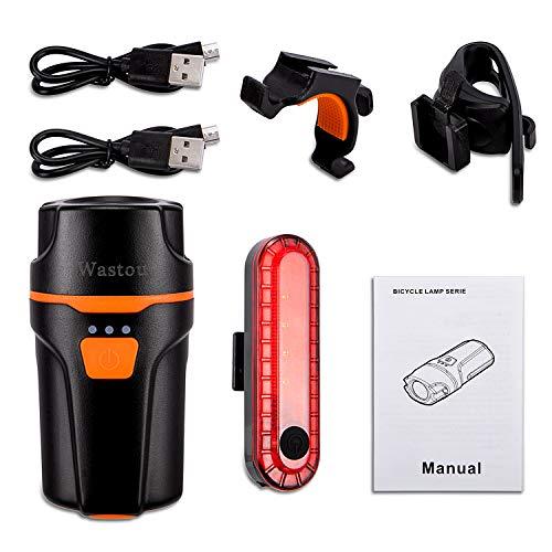Wastou Wastou Bike Lights, Super Bright Bike Front Light 1200 Lumen, IPX6 Waterproof 6 Modes Cycling Light Flashlight Torch with USB Rechargeable Tail Light(USB Cable Included)
