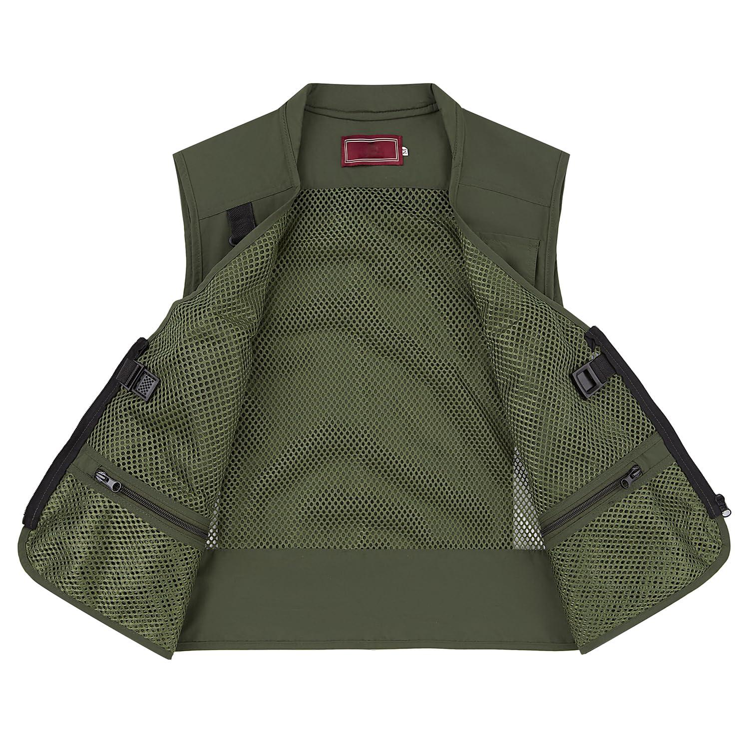 Ziker Ziker Women's Mesh Breathable Openwork Jouralist Photographer Fishing Vest Waistcoat Travel Jacket Coat With Pockets (as1, alpha, l, regular, regular, New Army Green)