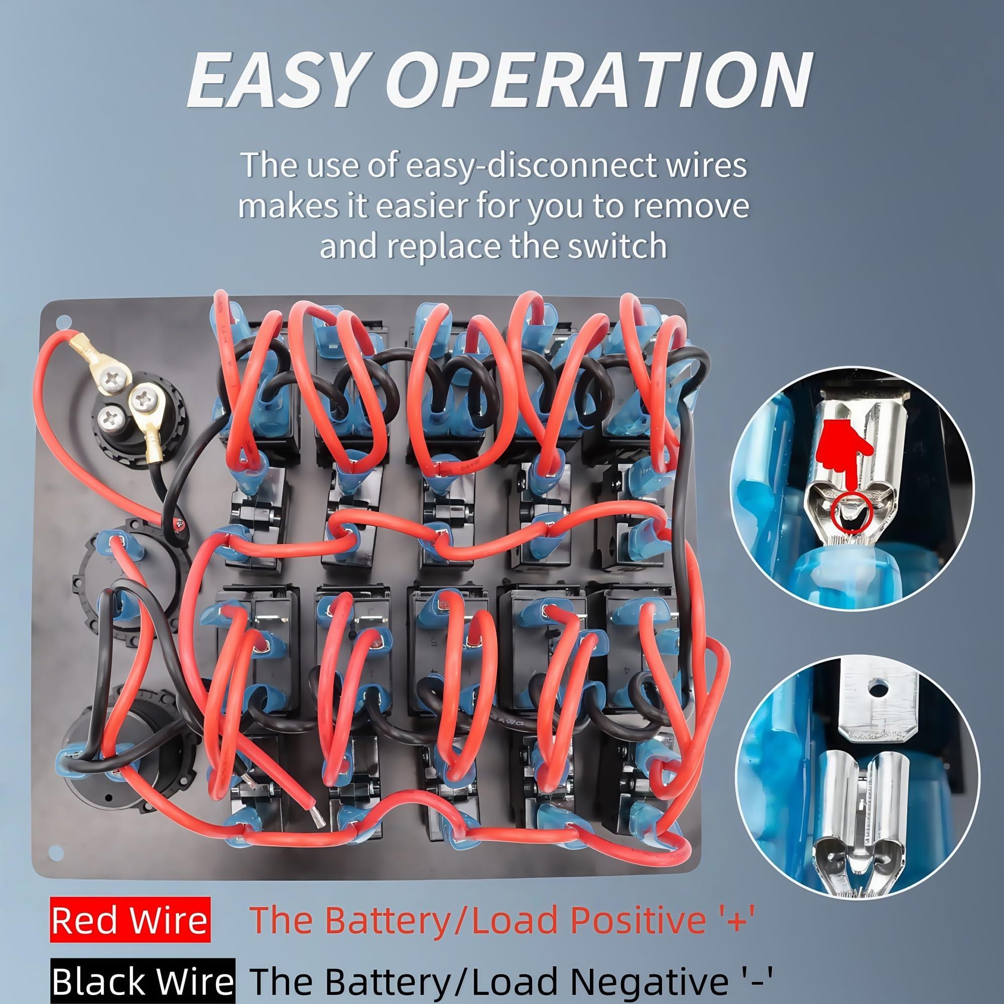 NineFit Basics 10 Gang Marine Rocker Switch Panel with Fuses, LED Voltmeter Dual USB Car Charger Power Socket Boat Horn Button 12V 24V RV Waterproof Switch Panel with Breakers for Truck Automotive (Green)