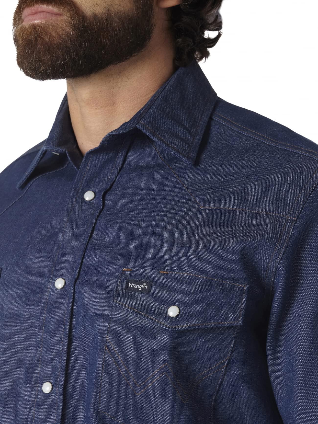 Wrangler Wrangler mens Cowboy Cut Western Long Sleeve Snap Work Firm Finish button down shirts, Indigo Denim, 16 Neck 33 Sleeve US