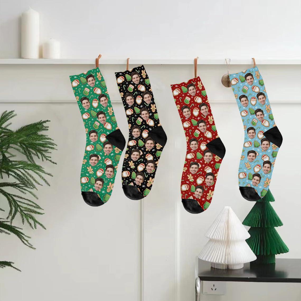 NineFit Basics Custom Face Socks with Photo Novelty Crew Socks, Personalized Christmas Unisex Crew Sock Christmas Gifts for Men Women Made in USA (US, Alpha, One Size, Regular, Regular, Design 28)