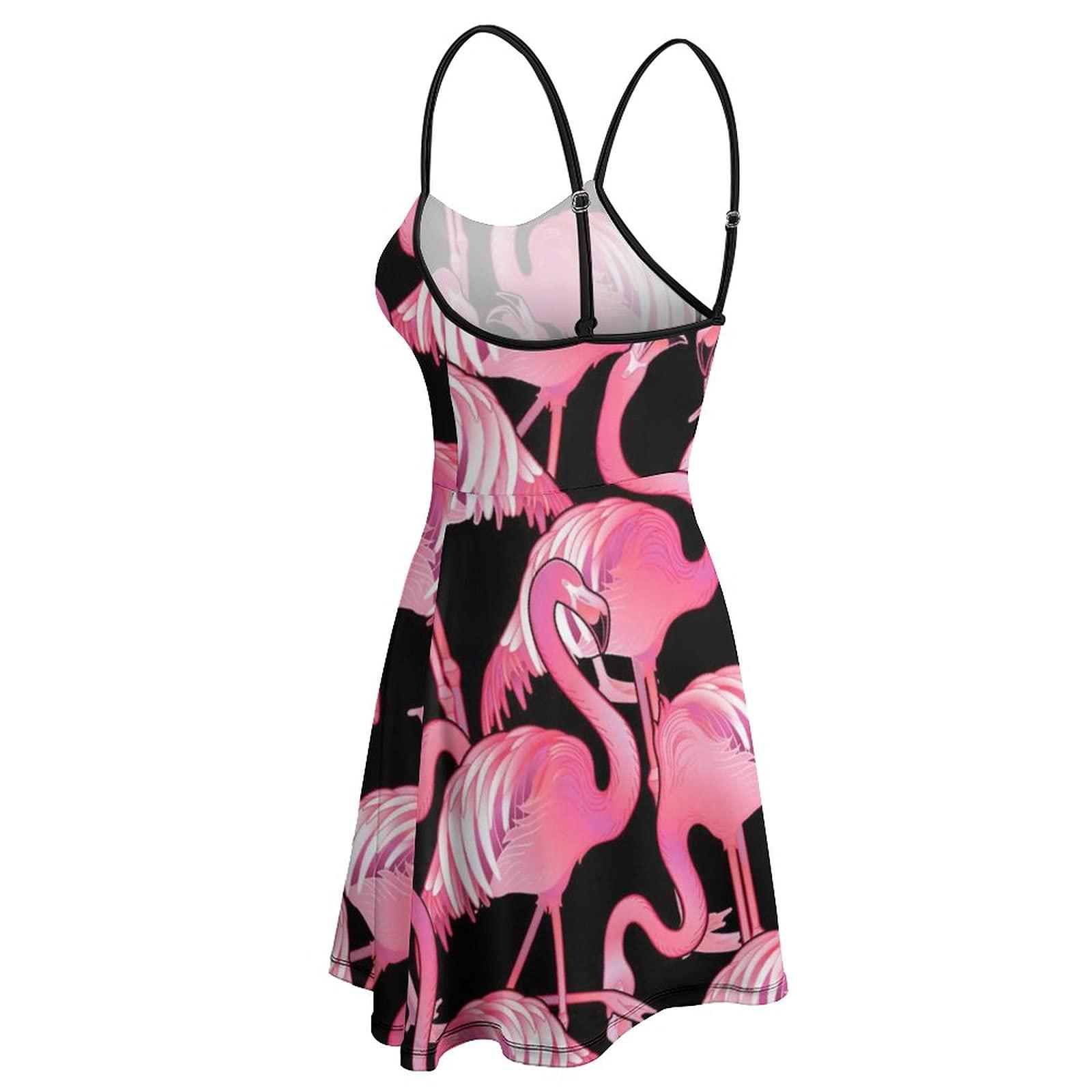 BAIKUTOUAN BAIKUTOUAN Cute Flamingo Women\'s Sleeveless Sundress Skirt Summer Beach Sling Dress